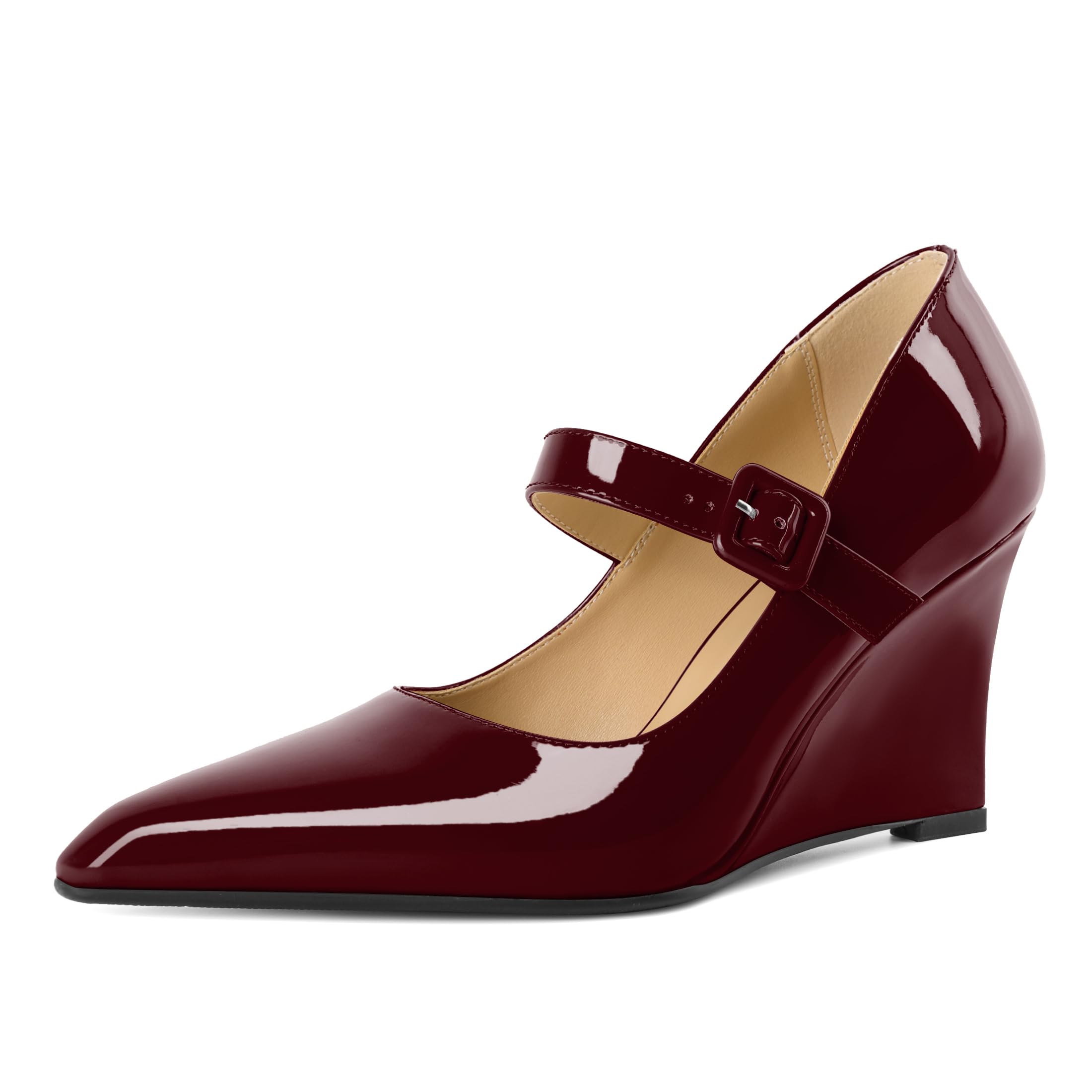 Joseywade Womens Mary Jane Heels Wedge Pumps Closed Toe High Heels Adjustable Ankle Strap Shoes