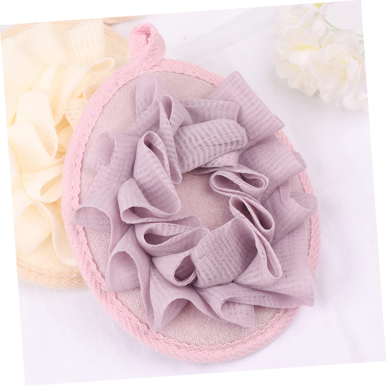 OSOLADY 6Pcs Solid Sponge Balls Soft Bath Puff Flower for Relaxing Shower Experience Includes Each of Purple Green and Light Yellow Bathing Accessories