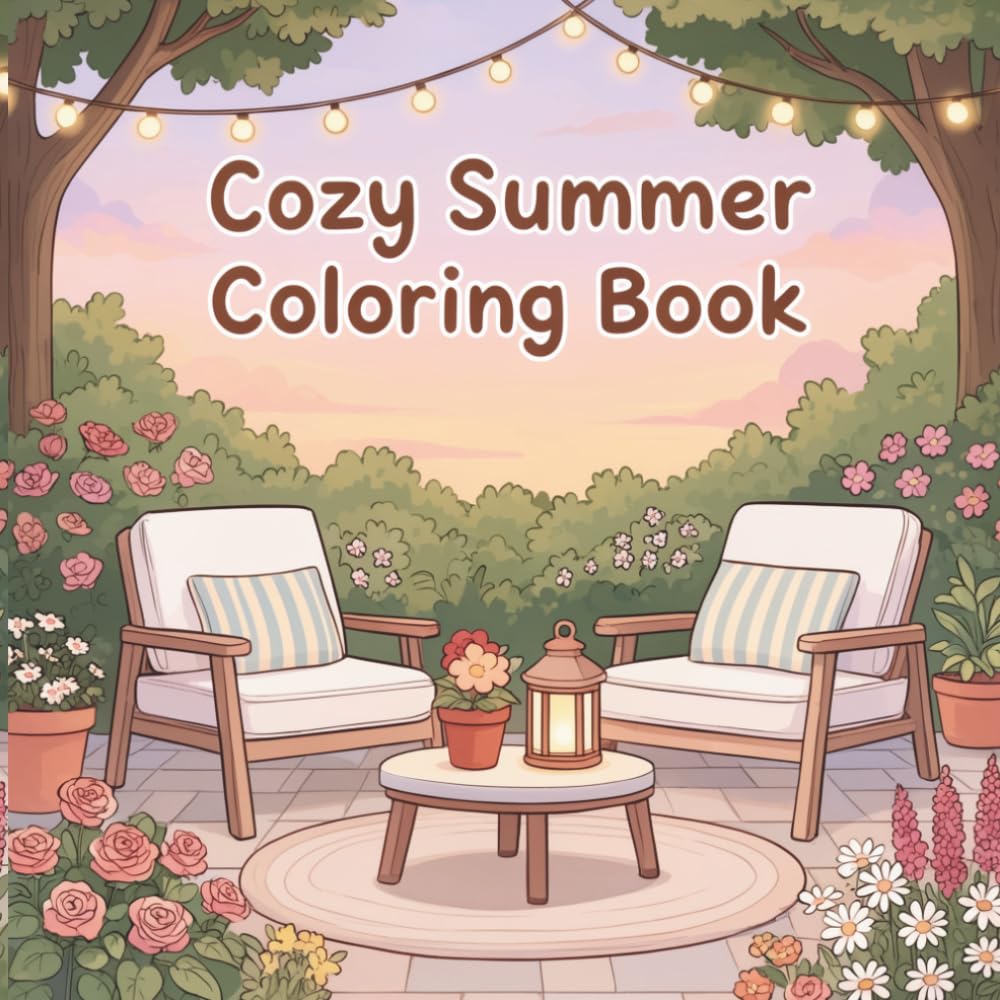 Cozy Summer Coloring Book: 50 Warm and Relaxing Designs Sunny Gardens, Sweet Animals, and Peaceful Outdoor Moments