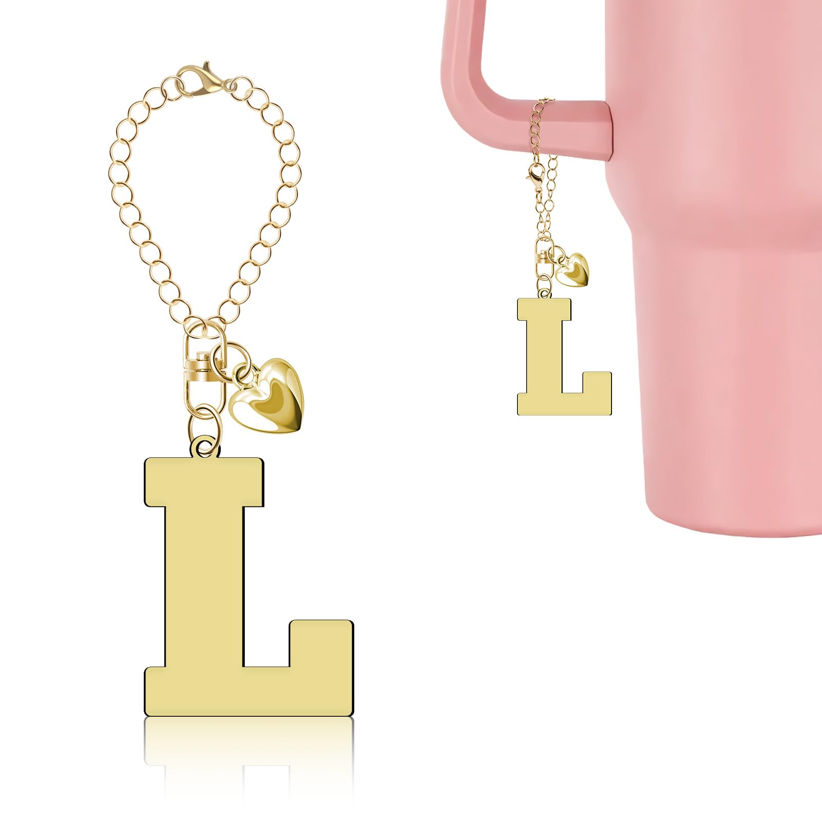 Lukiisoo Letter Charms for Stanley Cup with Handle Cute Initial Letter Keychain Charm Gold Tumbler Accessories for Women