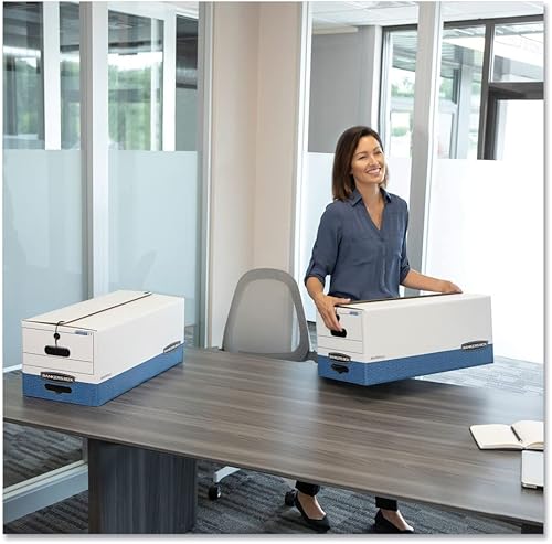 Miniatura 7 de Bankers Box StorFile Cajas de almacenamiento de fuerza de servicio medio, archivos de cartaslegales, 12.25 x 16 x 11 pulgadas, blancoazul, 4 cajas