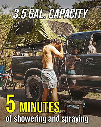 RinseKit PRO Portable Shower 3.5 Gal., High Pressure, Battery Powered, 6 Month Battery Life, On-the-Go Power, Heating Options Available, Easily Portable, Perfect for Camping, Beach, Van Life and More