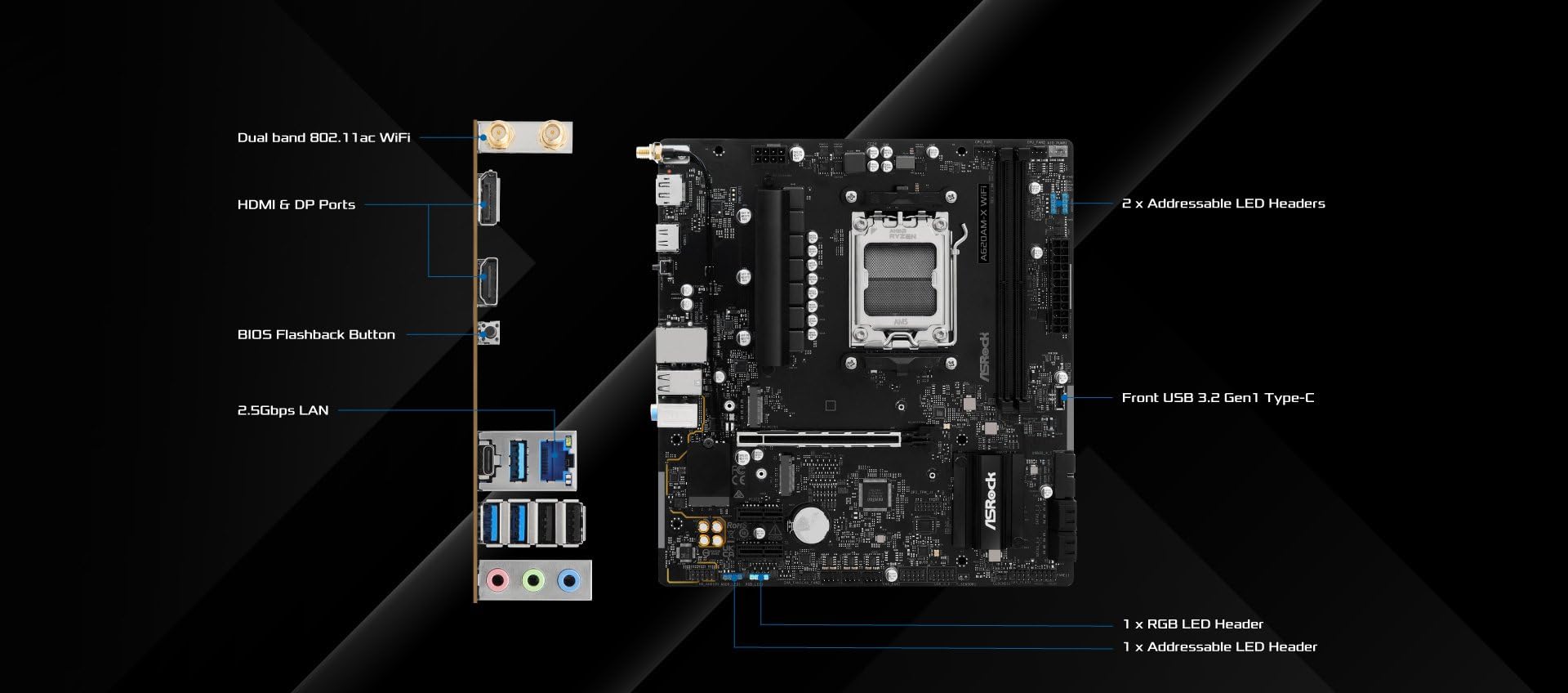 ASRock A620AM-X WiFi Micro-ATX Motherboard | AMD AM5 Socket | Supports Ryzen 9000/8000/7000 | DDR5 8000+ OC | WiFi 5 | 2.5G LAN | BIOS Flashback