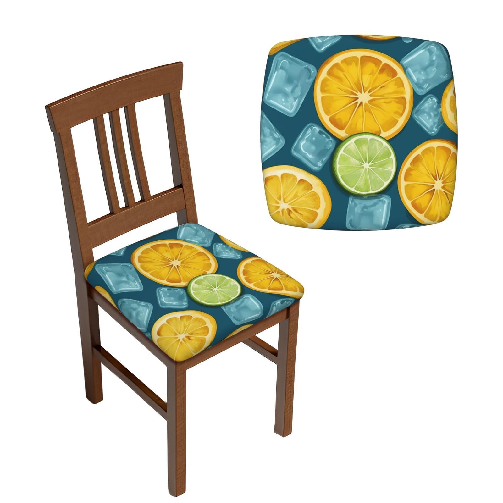 NONHAI 6PCS Dining Chair Seat Covers Set Ice Cubes and Lemon Stretch Removable Chairs Covers Washable Seat Cushion Slipcovers Protector for Dining Room Kitchen Chairs