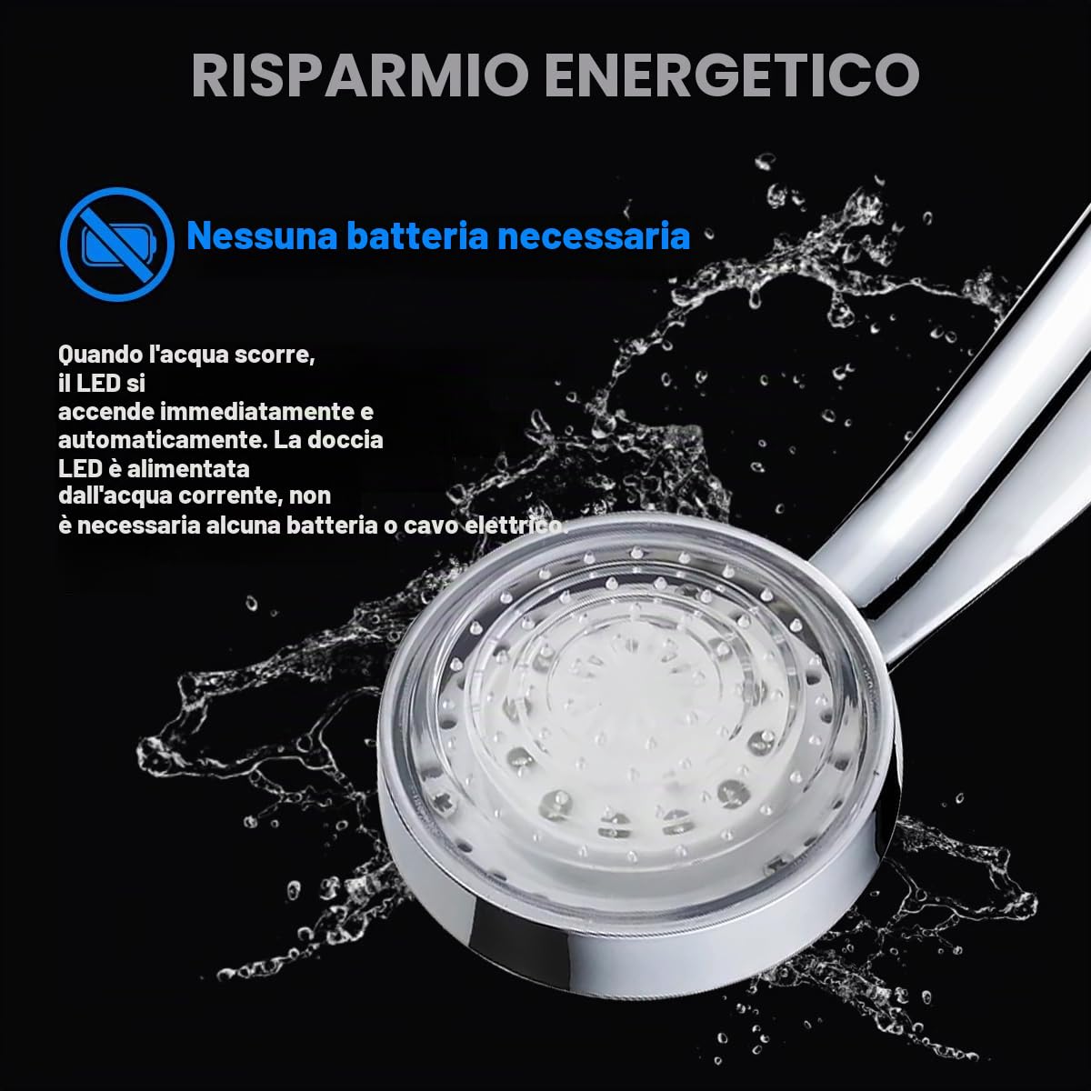 LED Soffione Doccia Luminoso 7 Colori Cromo Universale
