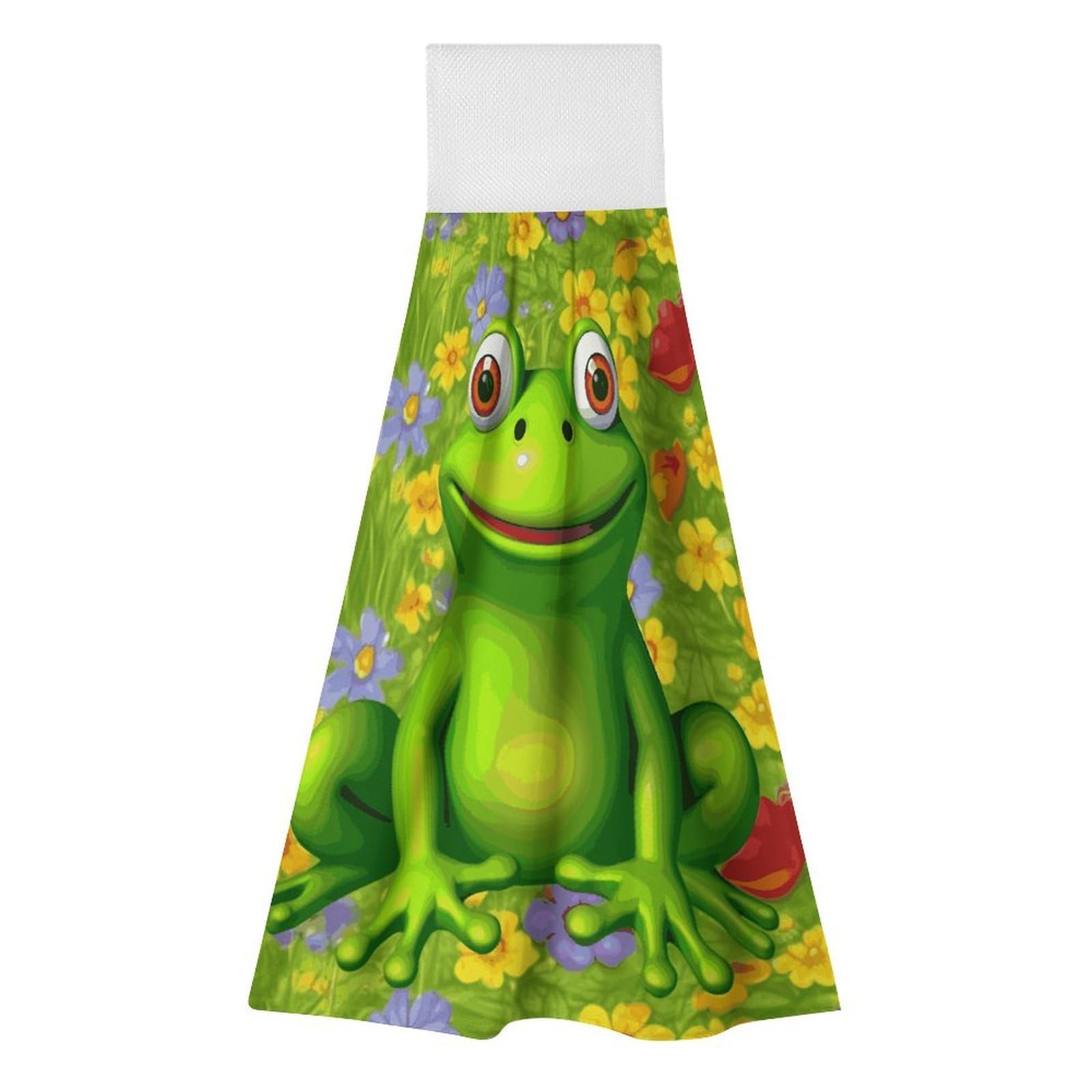 BTCOWZRV Frog Hanging Kitchen Towels with Loop, 2 PCS Luxury Hand Towels for Bathroom, Soft Microfiber Absorbent Face Towels Quick Dry Cleaning Cloths for Kitchen Dish Towels