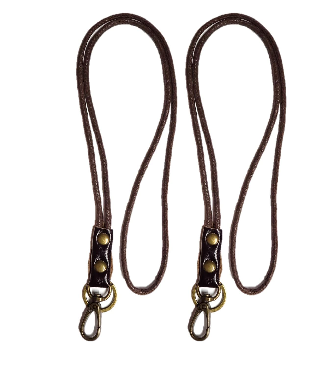 Aslana Genuine Leather Rope Necklace Lanyard for Key ID Badge Holder, Lobster Claw Clasp, Vintage Retro Style (19" Neck Lanyard, 2-Pack, #7 Expresso