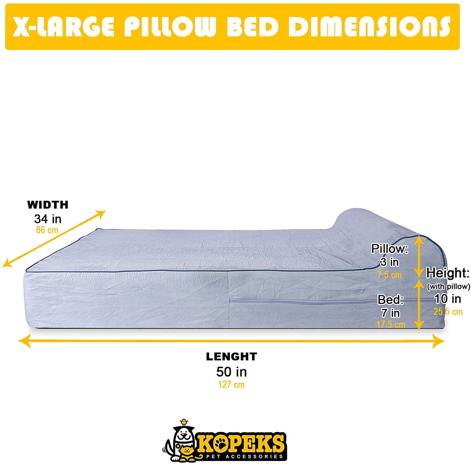 KOPEKS bezug für Hundebett, Memory-Schaum, nur Bettbezug, Grau, XL