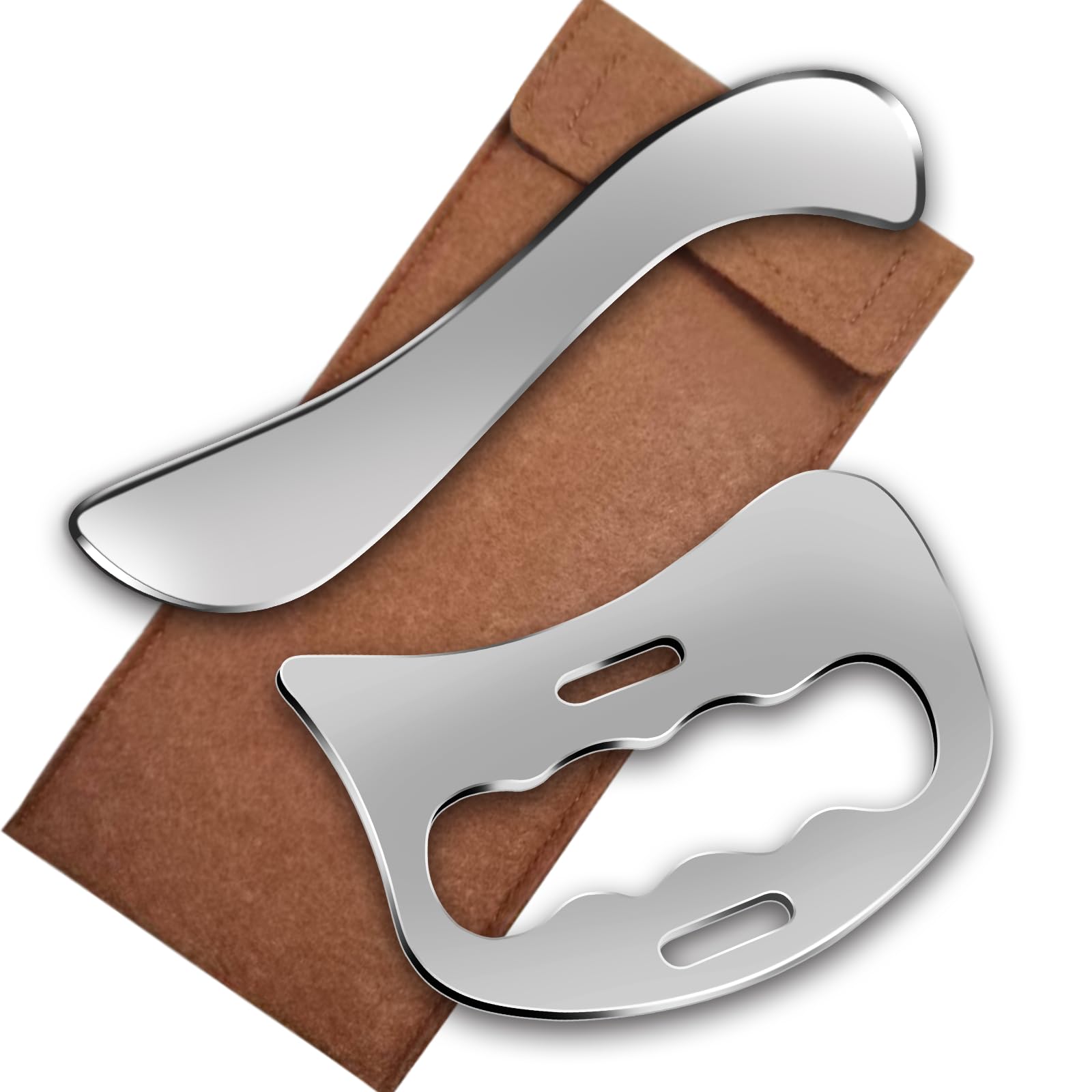 Clheatky Stainless Steel Muscle Scraper Set, 2 in 1 Gua Sha Body Tool, Muscle Scraper Tool for Back, Legs, Arms