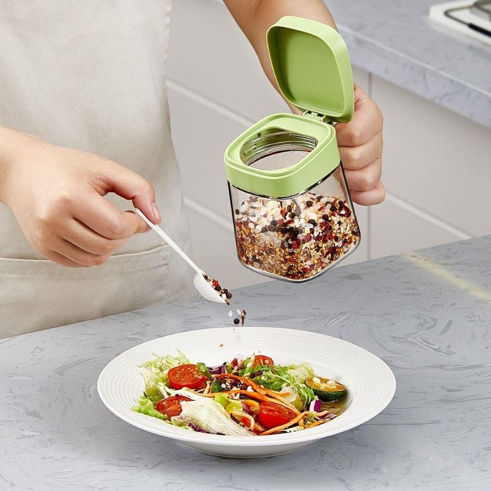 Gewürzbox für die Küche, Gewürzglas, Zuckerdose mit Deckel und Löffel, Salzbehälter, Gewürz-Aufbewahrungsbox (weiß)
