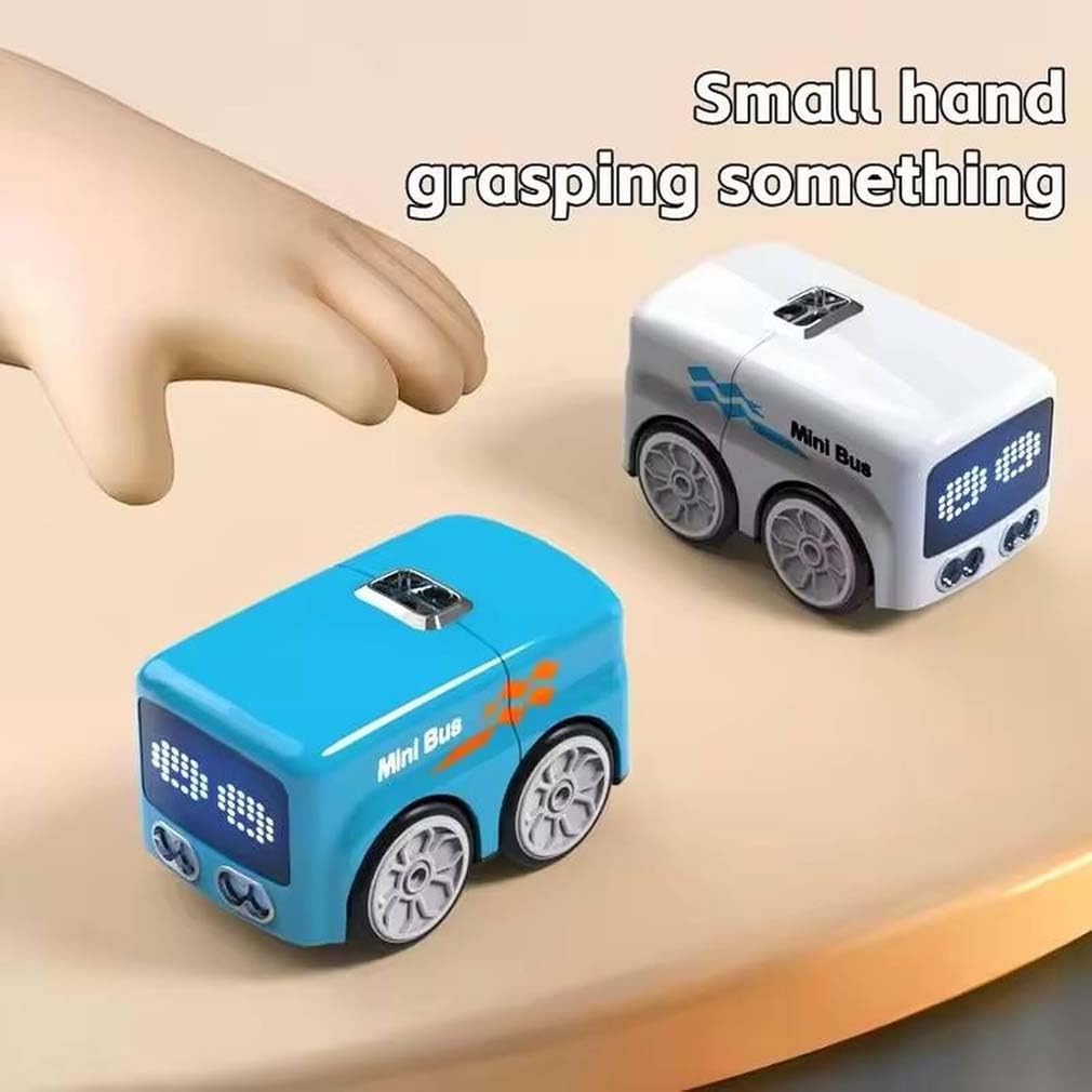 Magic Mini Rc Bus, Magischer Mini Ferngesteuertes Bus, 2026 Upgraded RC Sensorfahrzeug, Automatische Vermeidung Patrouille Linie Fahren Desktop Spielzeug Auto mit LED-Ausdruckslicht für Kinder (Weiß)