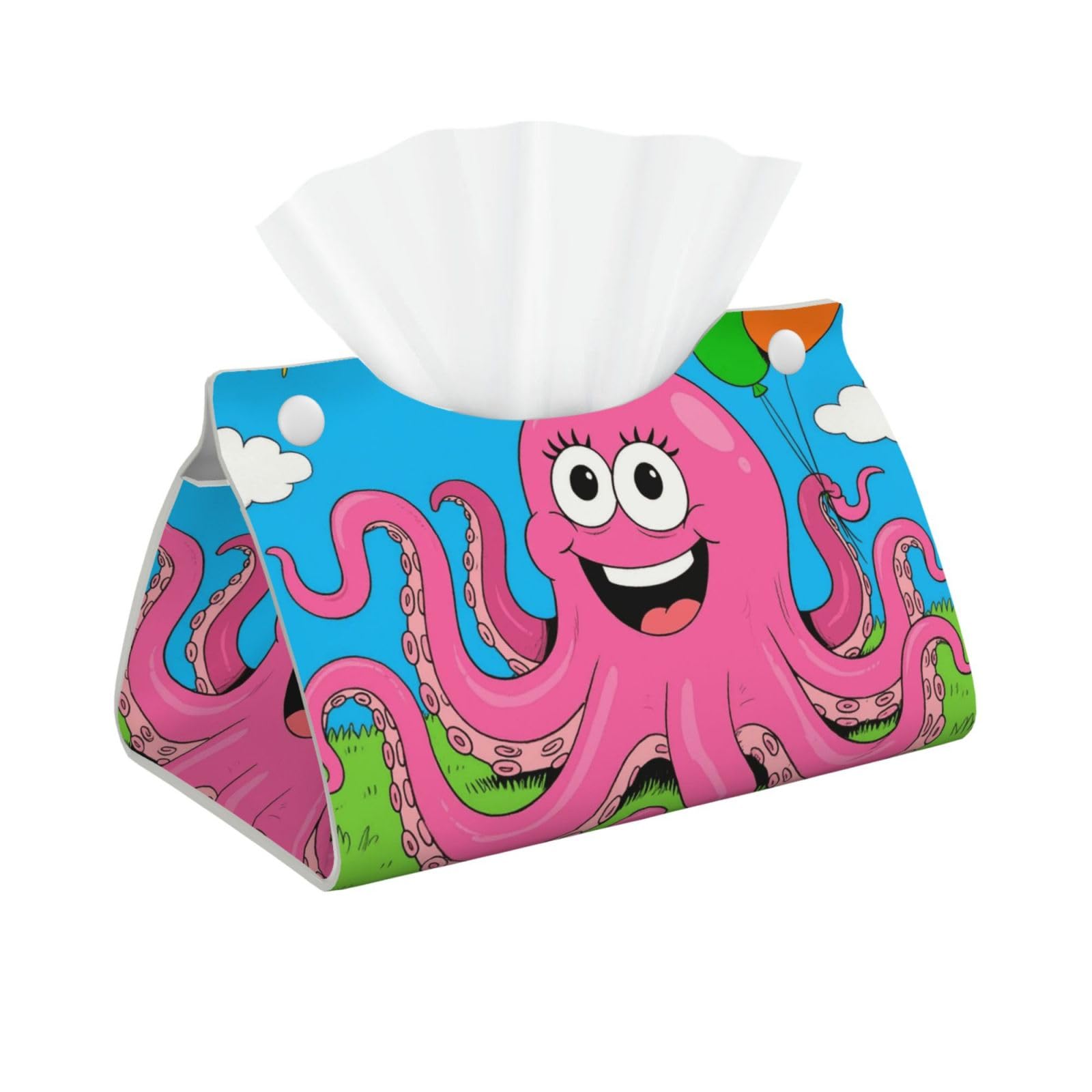 Pu Leather Tissue Box Cover, Funny Octopus Rectangle Tissue Case Covers Decorative Tissue Box Holder Waterproof Tissue Holder Organizer for Bathroom Home Office