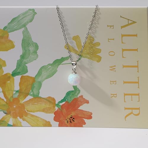 Miniatura 5 de Sterling Silver Opal Necklace for Women Dainty 10mm Round White Opal Necklaces Handmade Opal Jewelry for Women