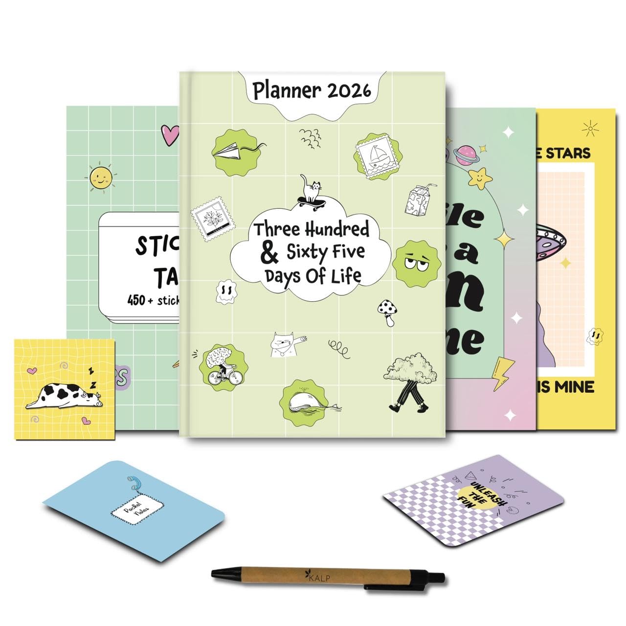 2026 Dated Planner Kit | Includes 450+ Stickers, Pocket Diary, Magnetic Bookmark, Activity Book, Posters & Eco-Friendly Pen | A5, 400 Pages, No Ink-Bleed, Hardbound (The Talking Diary)