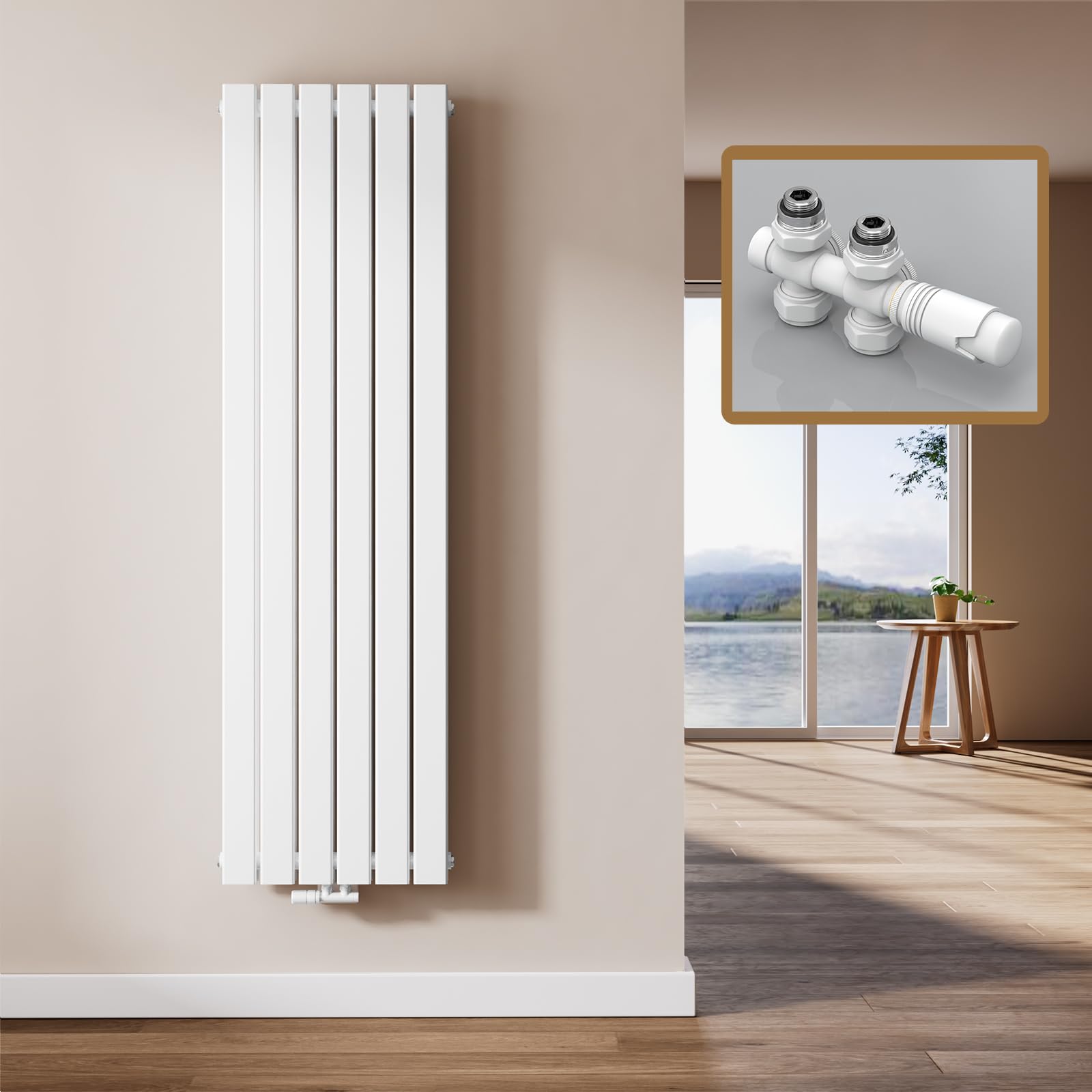 EMKE Radiador, 160 x 46 cm, Blanco, Panel Doble(Incluye válvulas)
