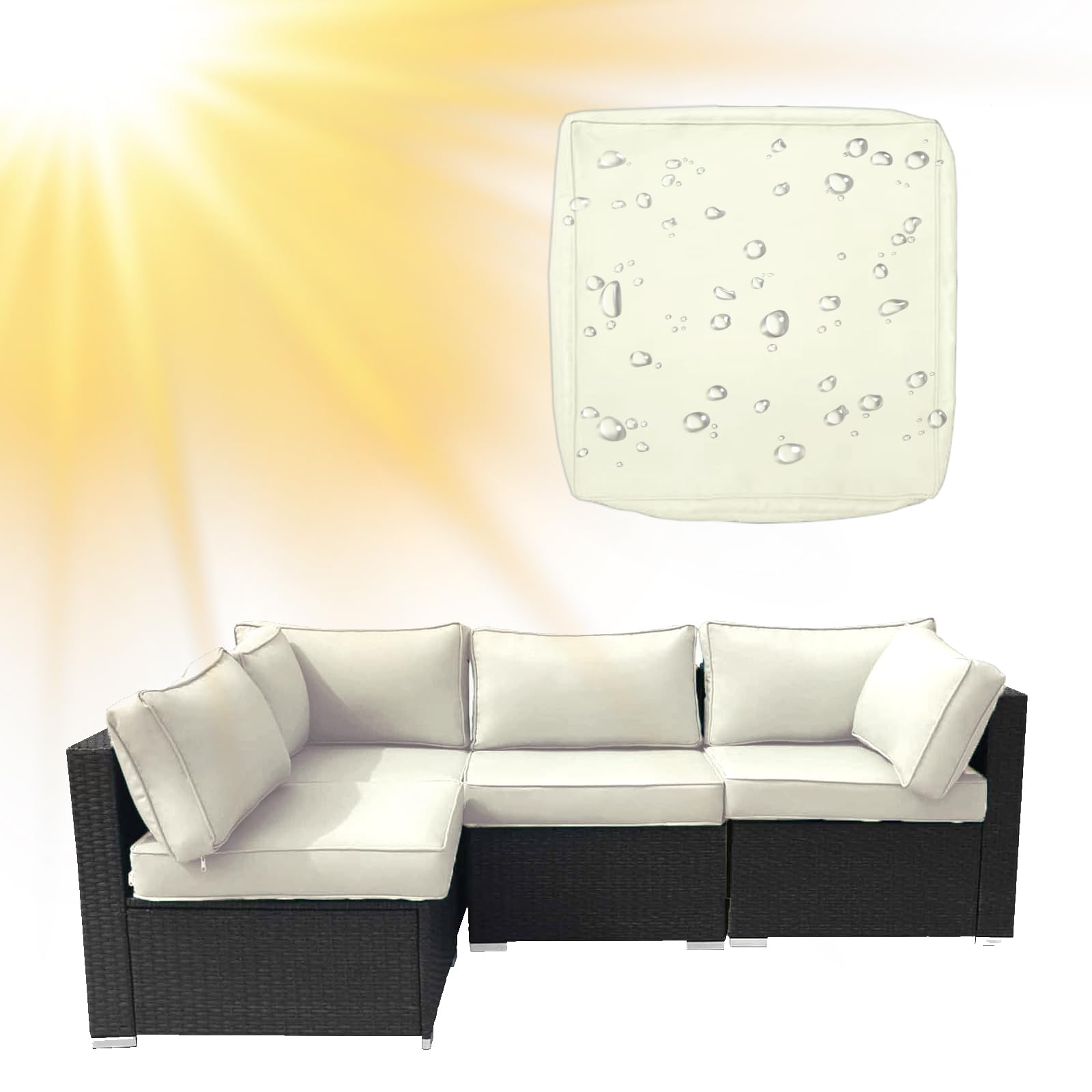 SYLC Water Repellent Patio Cushion Covers UV Resistant Garden Rattan Cushion Covers with Zipper Outdoor Couch Cushion Slipcovers for L Shape/Corner (1 pc 65×65×10 cm,Ivory)