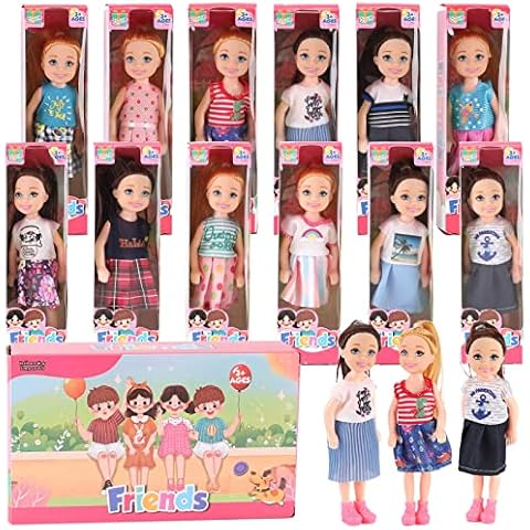 12 Pack: Little Girls Party Favors Dolls - 5" Small Toddler Doll Toys Kids Miniature Figures Friends Bulk Bundle Play Set Cover