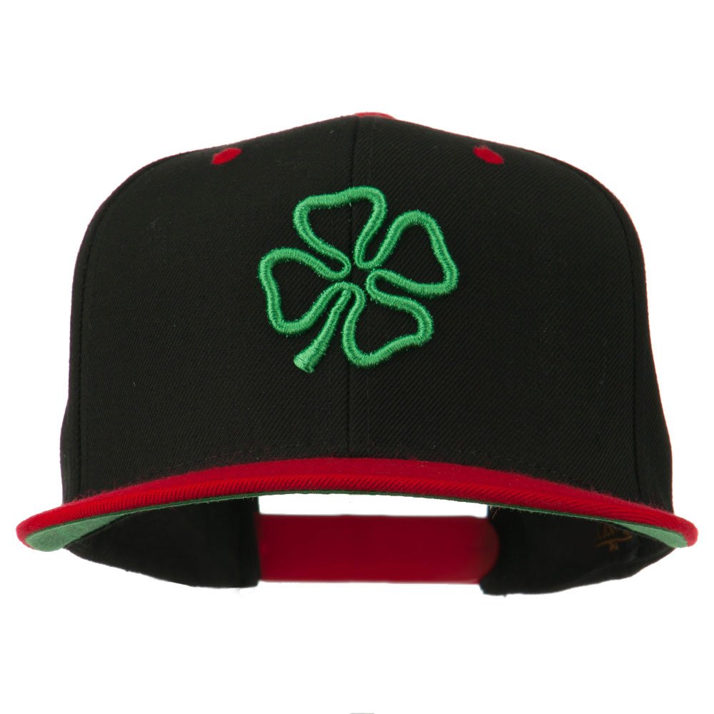 E4hats3D Clover Embroidered Two Tone Snapback Cap, Black Red, One Size