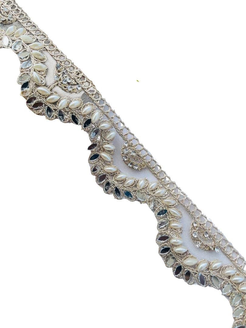 Encaje indio con perlas de 6 yardas para rematar saries y faldas