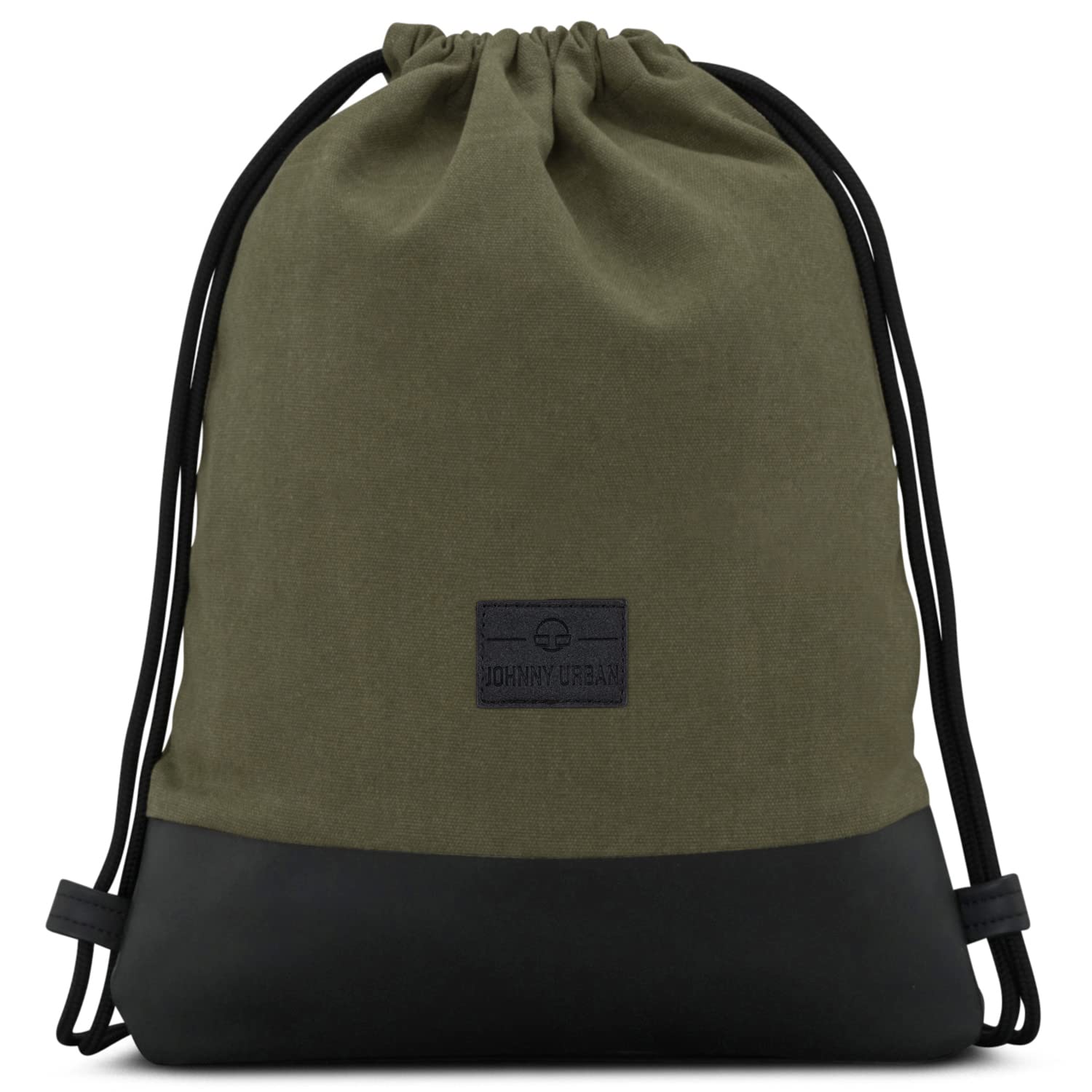 Johnny Urban Mochila Gimnasio Mujer y Hombre Verde Negra- Luke - Bolsa de Lona con Bolsillo - Mochilas de Algodón con Cordóne para Deporte, Tiempo Libre y Playa - Hidrófugo