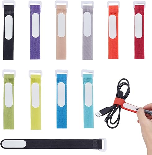 80Pcs Cable Ties Reusable with Write-on Label, 8.5inch Cord Ties Adjustable Cord Straps Wire Organizer Hook and Loop Straps with Buckles for Stuff