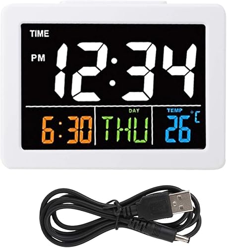 Miniatura 7 de 01 Reloj despertador lindo, reloj LED para estudiantes Reloj despertador de escritorio para dormitorio, sala de estudio, oficina (blanco)