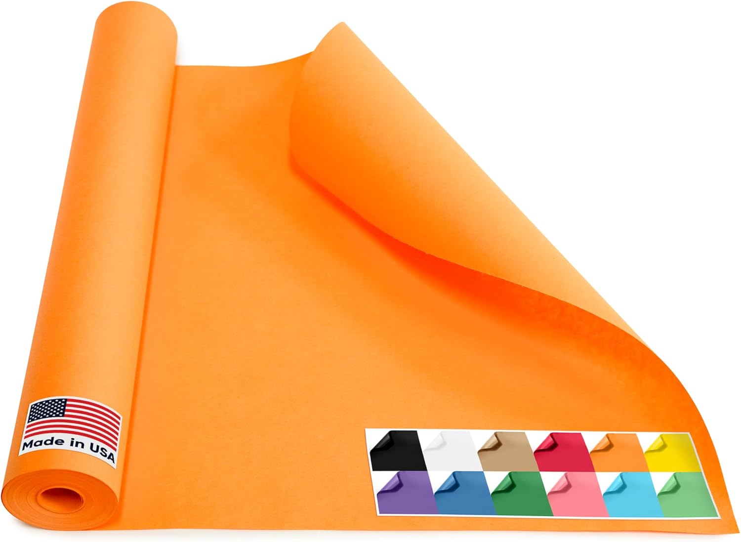USA Made 18" x 1200" Orange Kraft Paper Roll, 45 lbs Thickness, American Quality Colored Kraft Paper for School, Bulletin Board for Kids - Odorless, Non-Toxic, Safe 1 Roll 18"W x 1200"L Orange