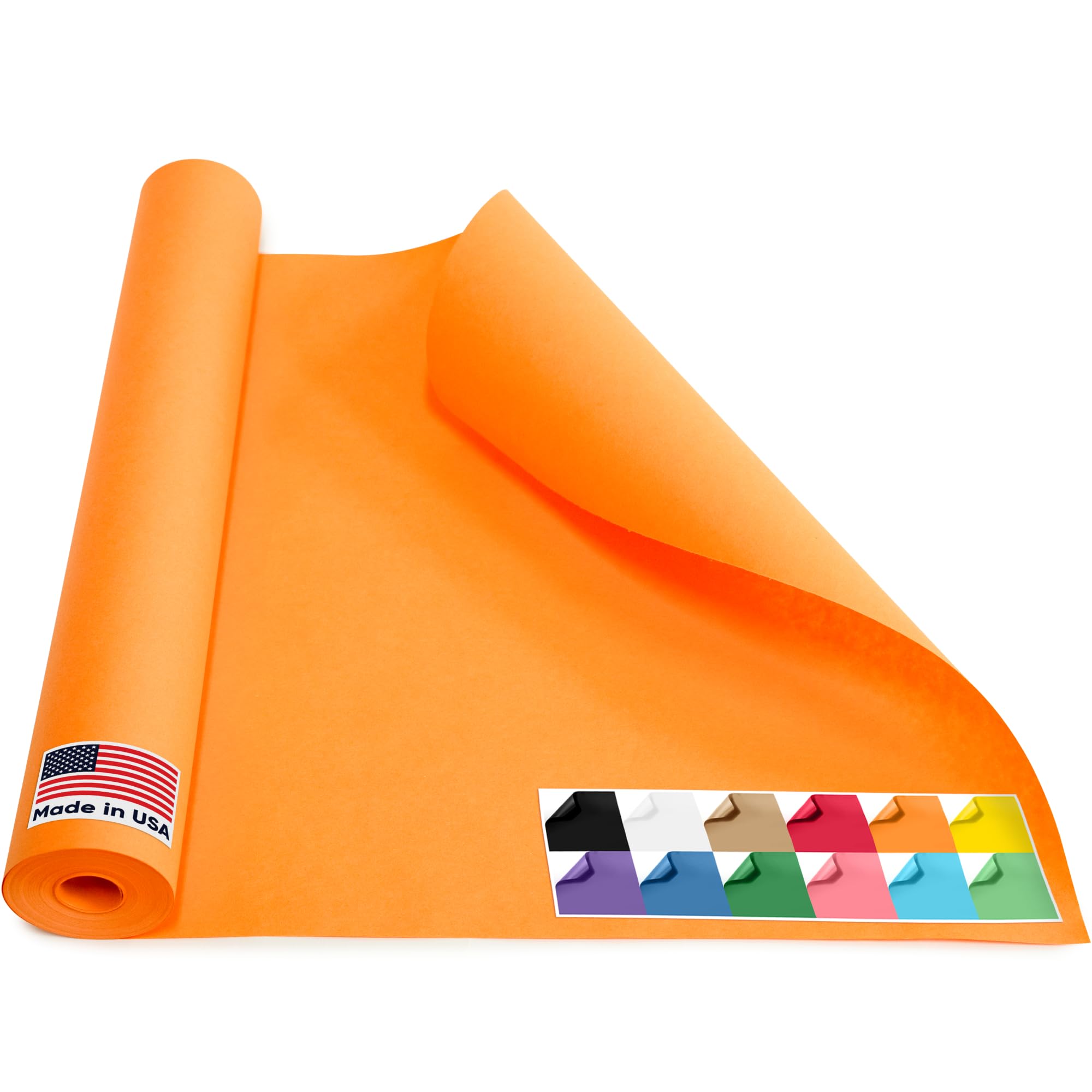 USA Made 18" x 1200" Orange Kraft Paper Roll, 45 lbs Thickness, American Quality Colored Kraft Paper for School, Bulletin Board for Kids - Odorless, Non-Toxic, Safe