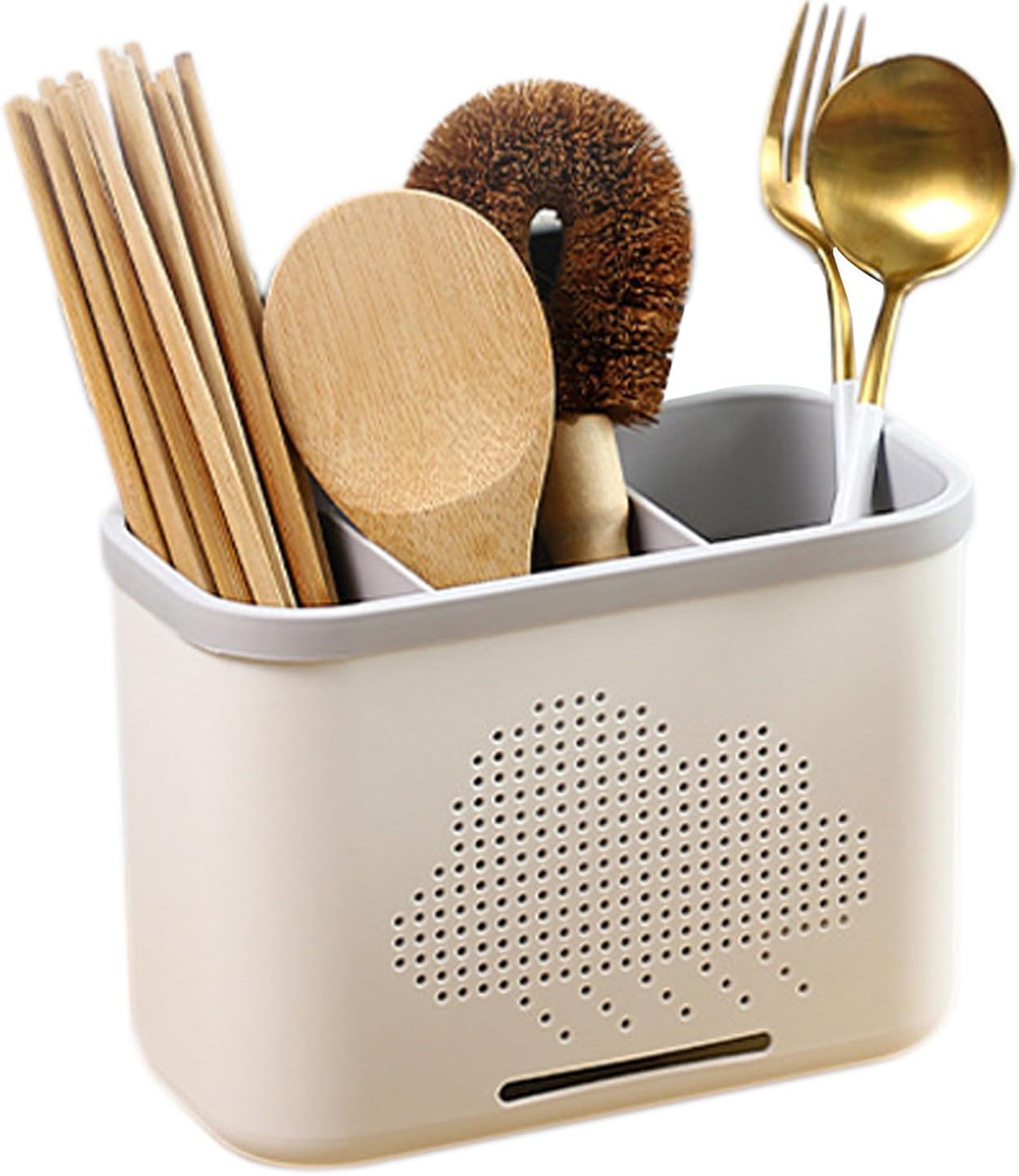 Taylor & Brown Kitchen Cutlery Holder 3 Compartments Large Capacity Utensil Holder with Drip Tray for Cutlery, Forks, Knives, Spoons All Kitchens Countertop or Table,19.5x13.8x10.3cm