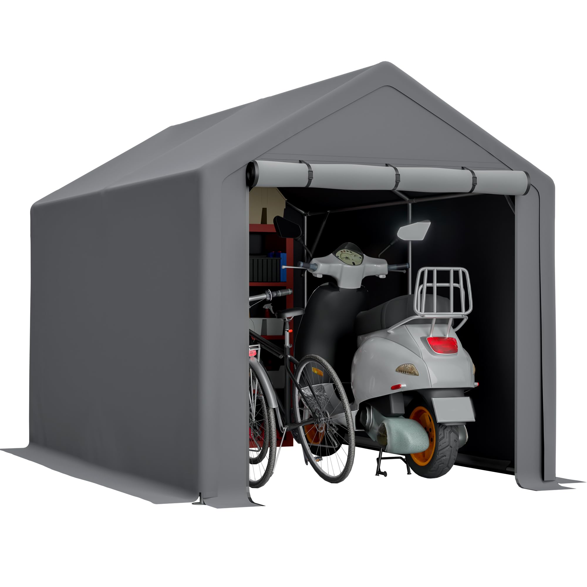 190x296x200cm Fahrradgarage Abri, Wetterfester Garten-Schutzhülle mit Reißverschluss & Erdnägel, UV- & Wasserdicht Abri für Fahrräder, Rasenmäher & Gartengeräte, Grau
