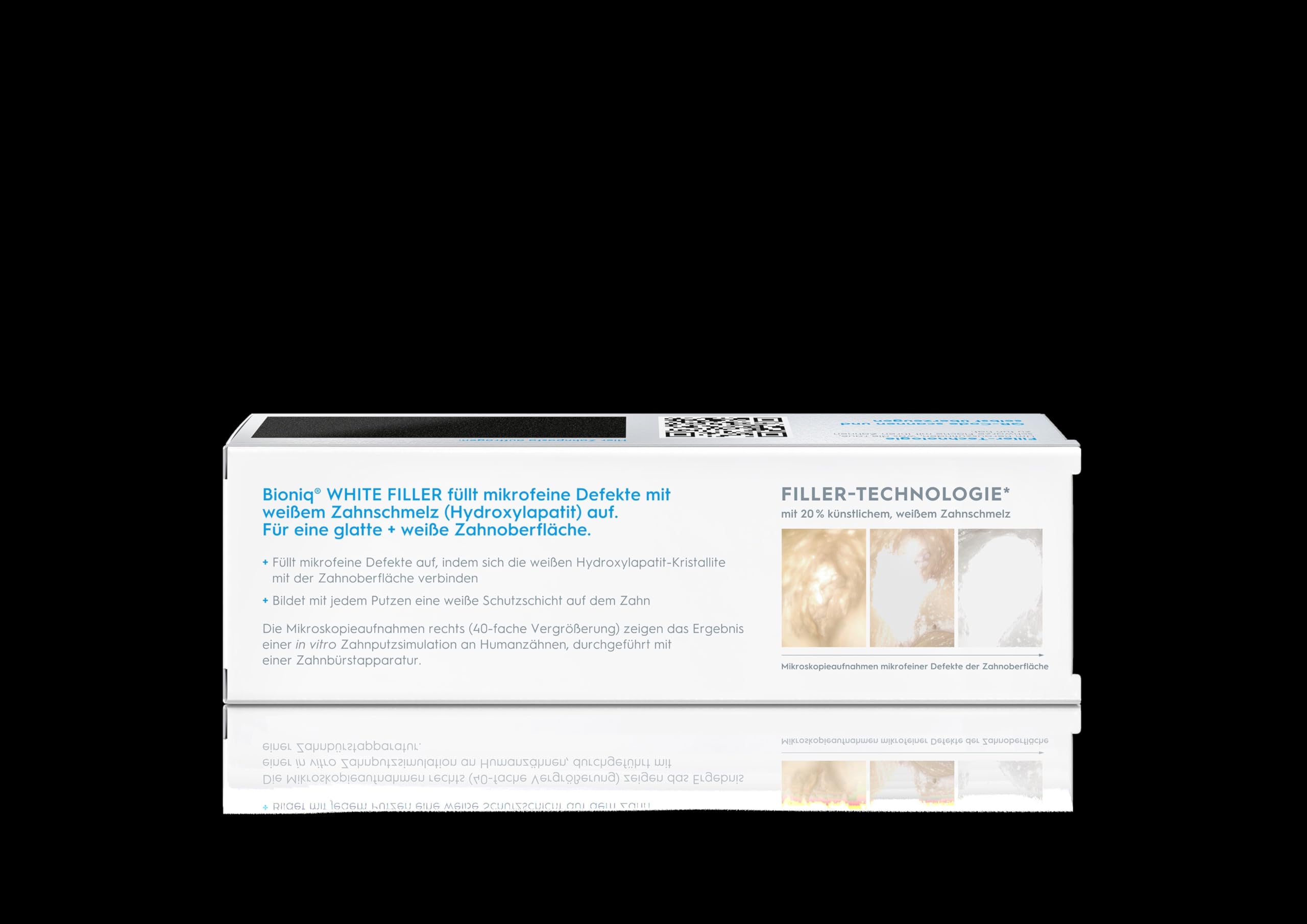 Bioniq Dentifricio White Filler, 4 x 75 ml, dentifricio sbiancante delicato con idrossiapatite, protegge e rafforza lo smalto dei denti, per denti lisci e bianchi, non scolorisce, senza fluoro