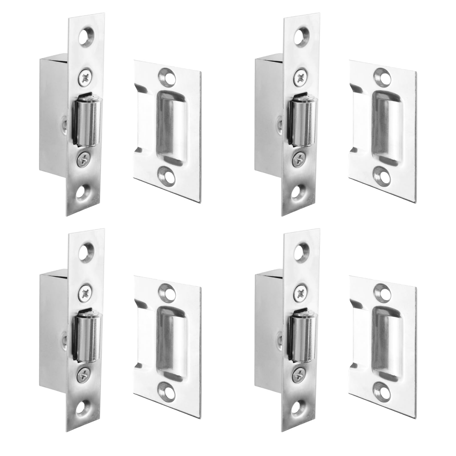 INCREWAY 4Pcs Silent Roller Catch, Stainless Steel Ball Catch Roller Latch with Strike Plate for Kitchen Cabinet Closet Cupboard Furniture Door (Silver)