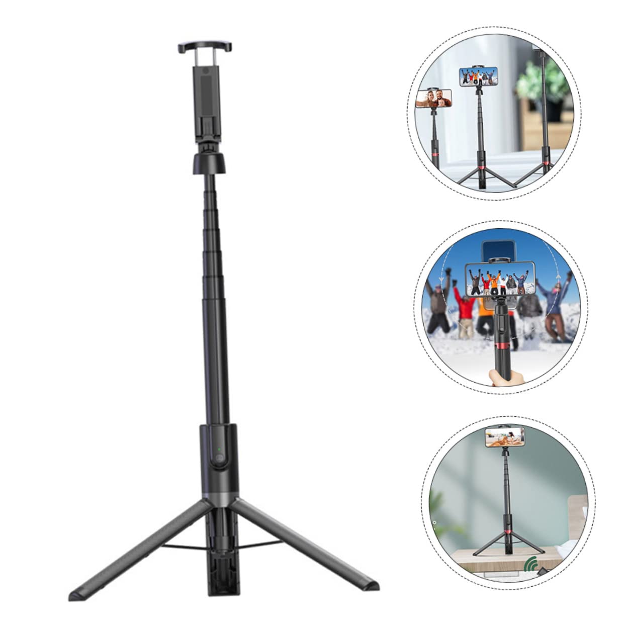Treppiede Selfie Stick Wireless 2 in 1 in Lega di Alluminio Nero