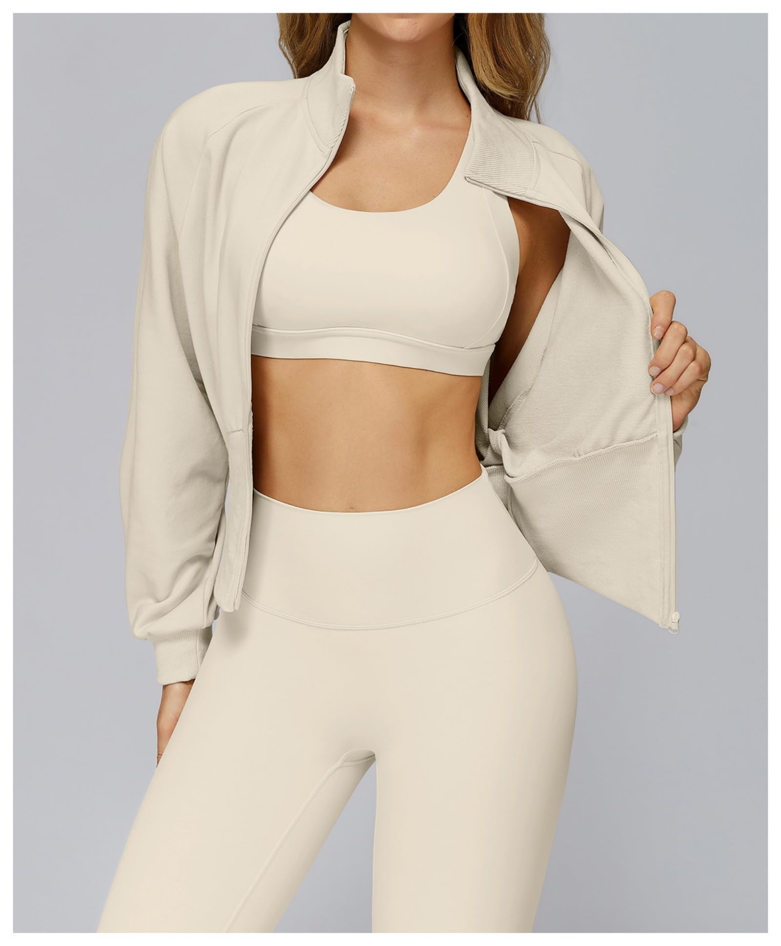 Damska kurtka sportowa z długim rękawem, przycięta bluza treningowa zapinana na zamek błyskawiczny bluza na co dzień sportowa joga slim fit topy dresowe