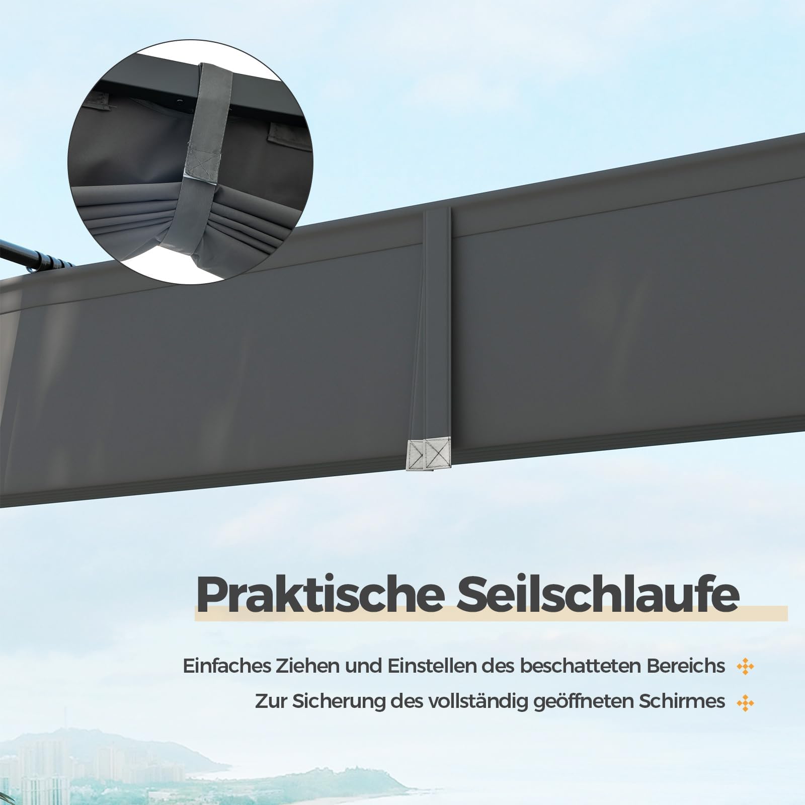 FANTASK Pergola mit Ausziehbarem Vordach, Pavillon mit Wetterfestem Stoff und Metallpfeilern, Langlebig, Sonnensicher, 3.1x3.1m, Grau + Schwarz
