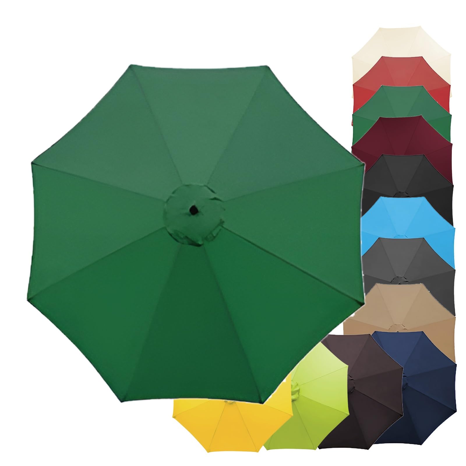 Replacement Parasol Fabric Cover With 6/8 Ribs, 2/2.3/2.5/2.7/3/3.50m Garden Umbrella Canopy Cover Replacement Top UV 30+/Water Resistant(Dark green,8.8ft(270cm)/8 arms)