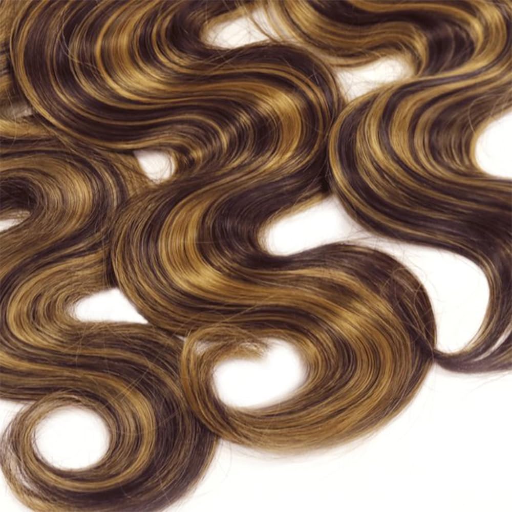 Human Hair Extensions Body Wave Human Hair Bundles Sew in Bundles P4/27 Highlight Blonde Unprocessed Virgin Cheveux Humain Minimal Smell Low Tangle for Women 1 Bundle 16 Inch