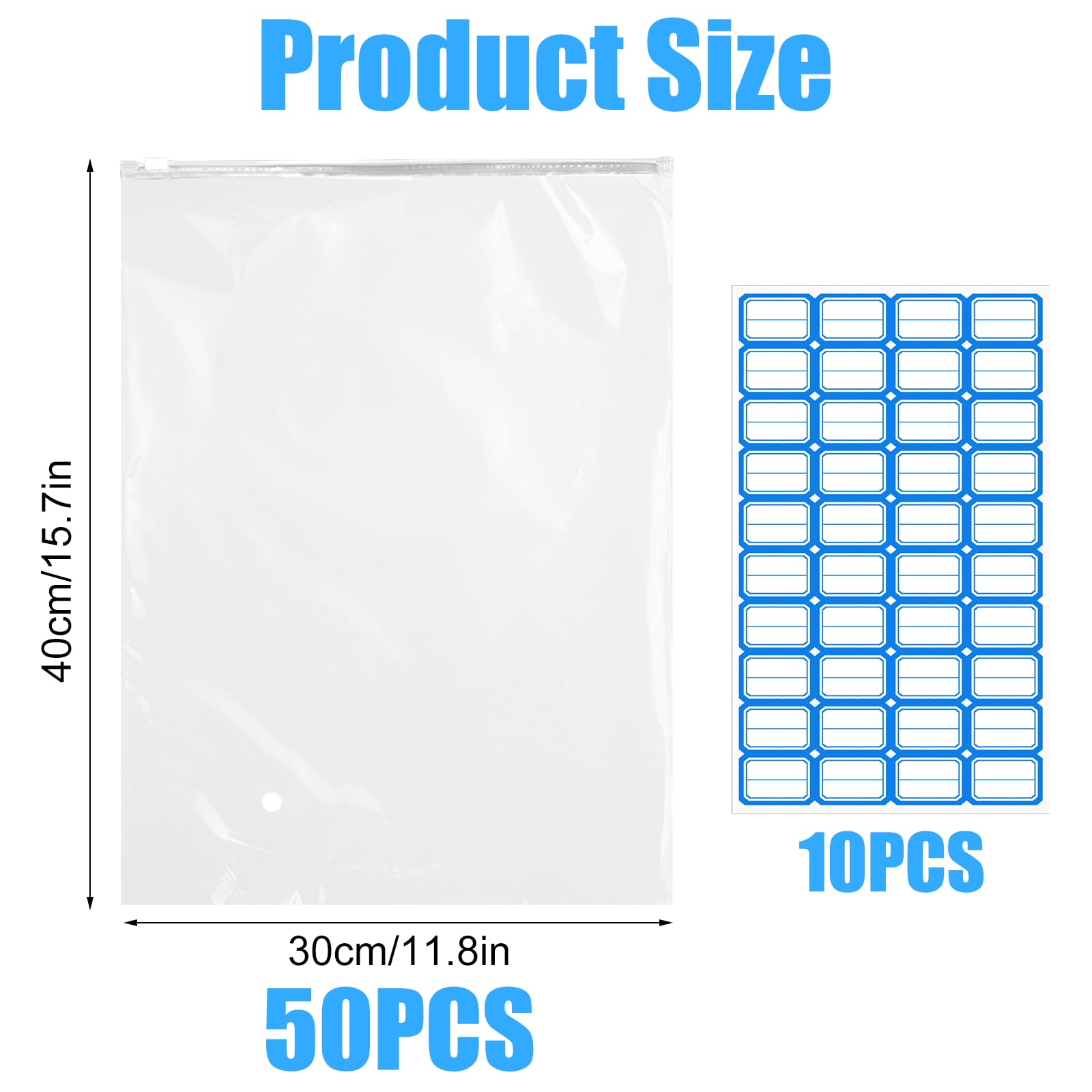 50 sztuk dużych toreb z zamkiem błyskawicznym wielokrotnego użytku, 40×30cm, wodoszczelne torby podróżne z zamkiem błyskawicznym, z otworami wentylacyjnymi, plastikowe torby na ubrania do żywności