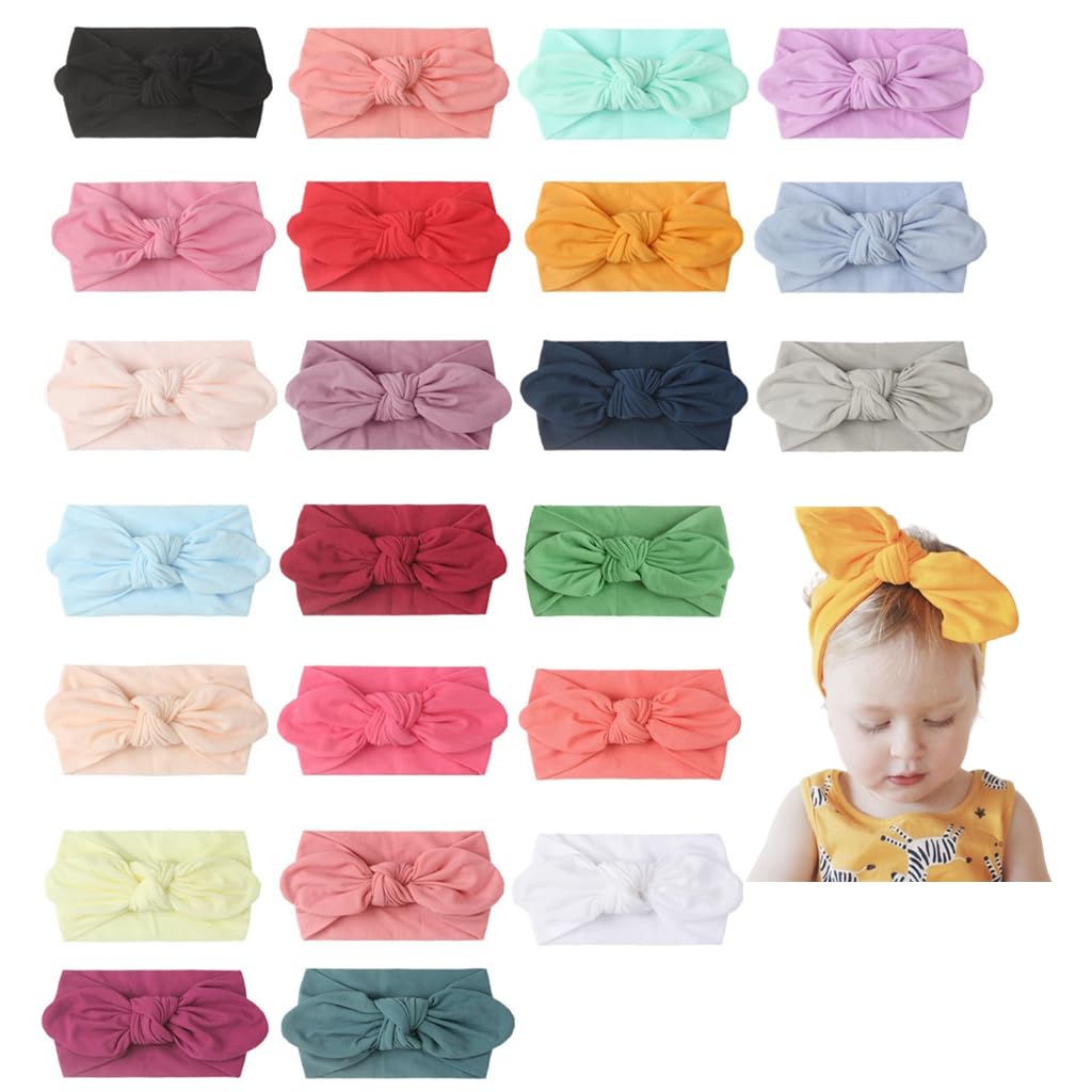 Bonfor 23 Piezas Diademas Bebe Niña Bautizo 1 año Lazo Nailon Bonfor, Elásticas Diademas y Cintas de Pelo para Niña 3 meses - 3 años, Vendas Banda de Cabeza de Bebés Recién Nacidos Niño (A)