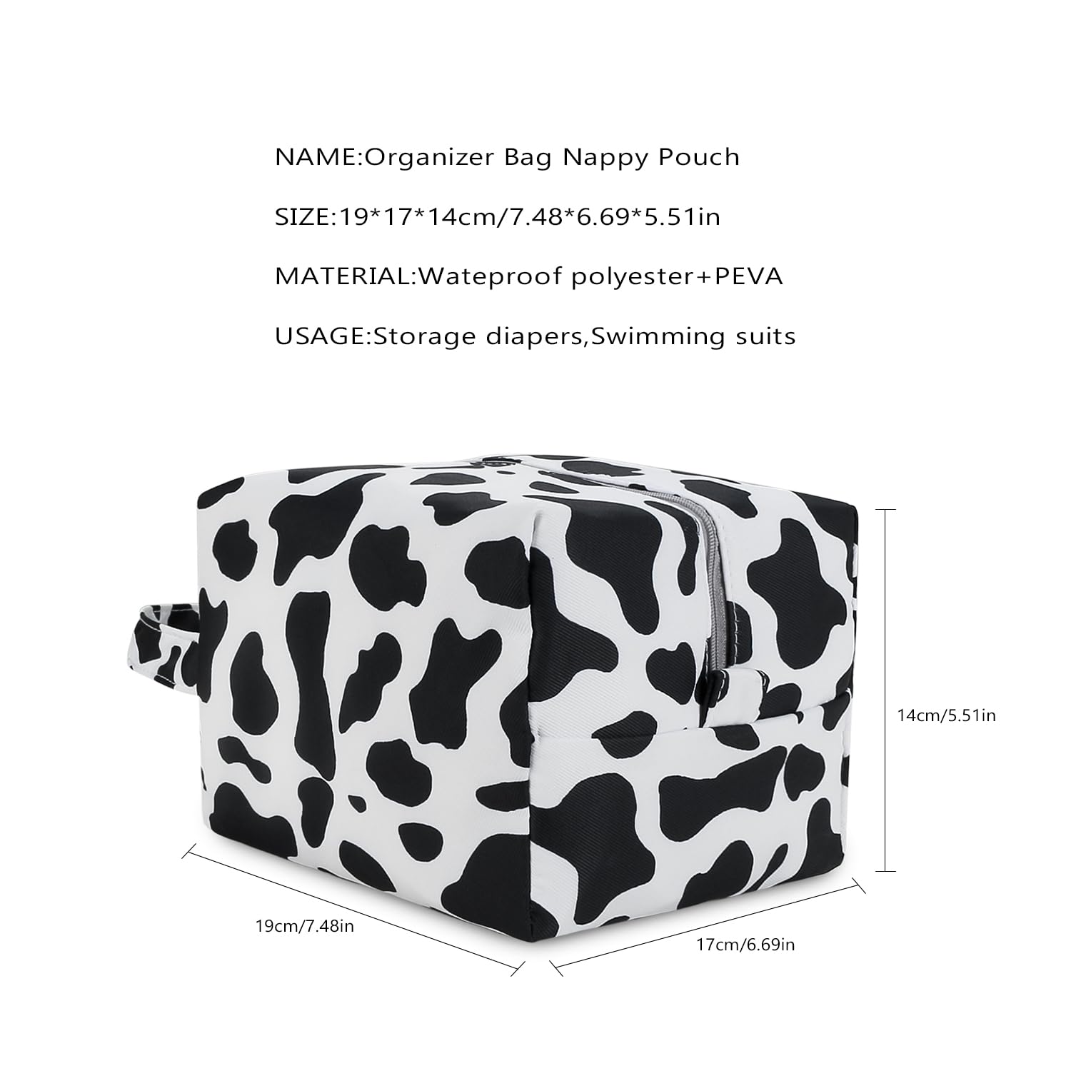 MOMIGO Wet Dry Bags for Baby Cloth Diapers - Waterproof Pod Hanging Diaper Bag Reusable, Washable for Baby Stroller, Diaper Bag, Breast Pump Parts, Travel Bag (Cow)