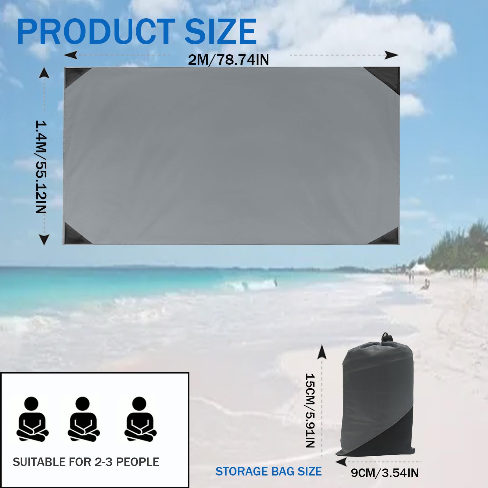 Mini Coperta da Spiaggia Portatile Antisabbia Tascabile 140x200cm per Picnic Campeggio Trekking