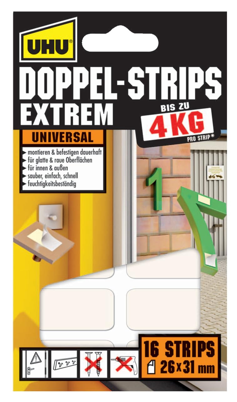 UHU 45450 Set of 16 Double-Sided Adhesive Strips Extremely Strong