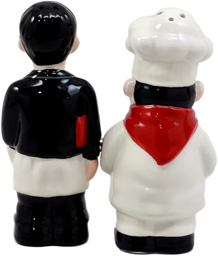 Miniatura 6 de Ebros Gift Juego de figuras magnéticas de cerámica para jefe de chef y camarero, salero y pimentero, 4.25 pulgadas de alto