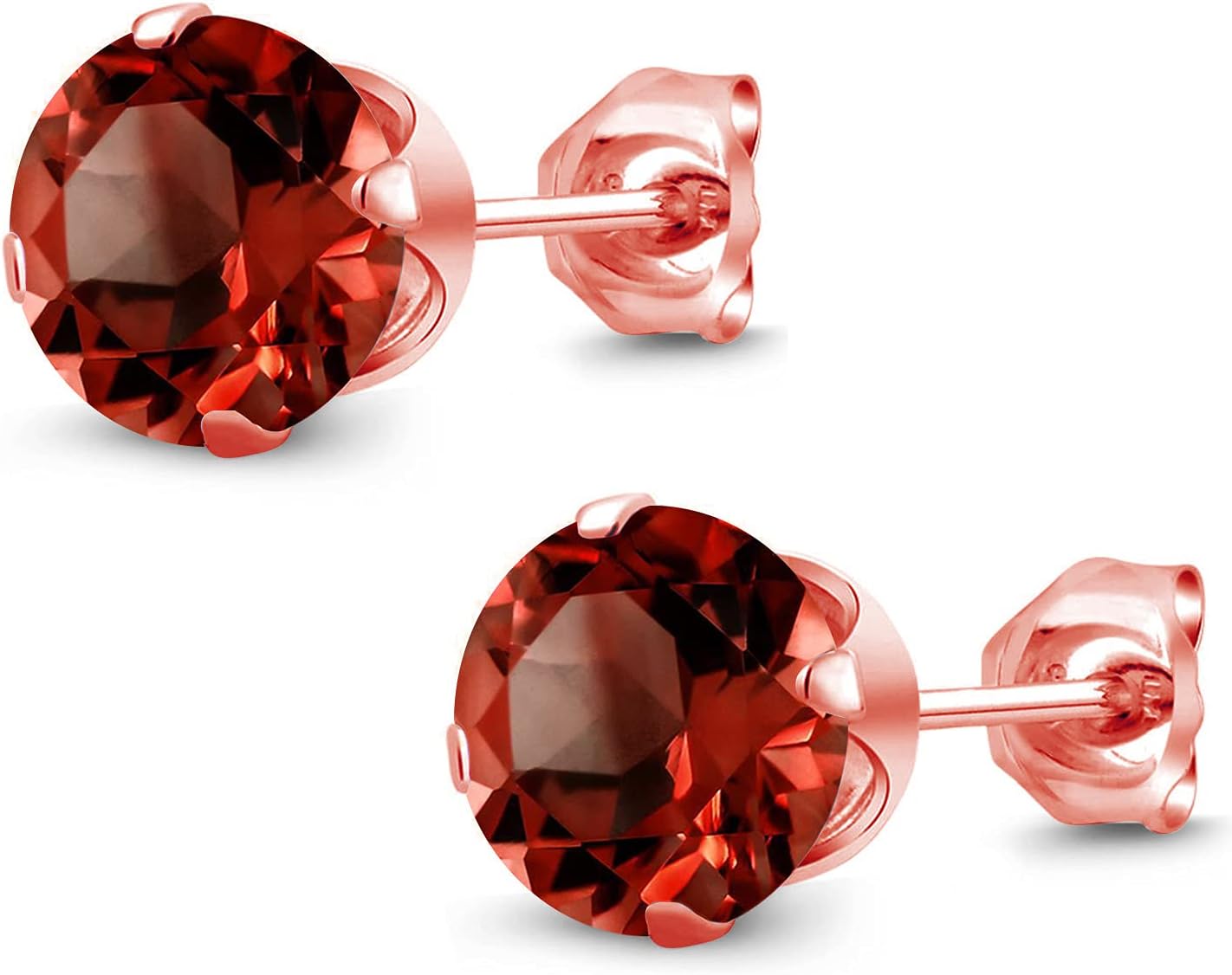Gem Stone King 3.00 Ct Round 7mm Red Garnet 18K Rose Gold Plated Silver Stud Earrings For Women Men