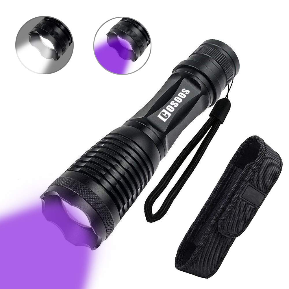UV Flashlight Black Light UV Lights, COSOOS White Light & Black Light 2 in 1 Flashlight with 4 Light Modes 395nm Ultraviolet Blacklight for Dog/Cat Urine, Dry Stains, Scorpion(holster included)