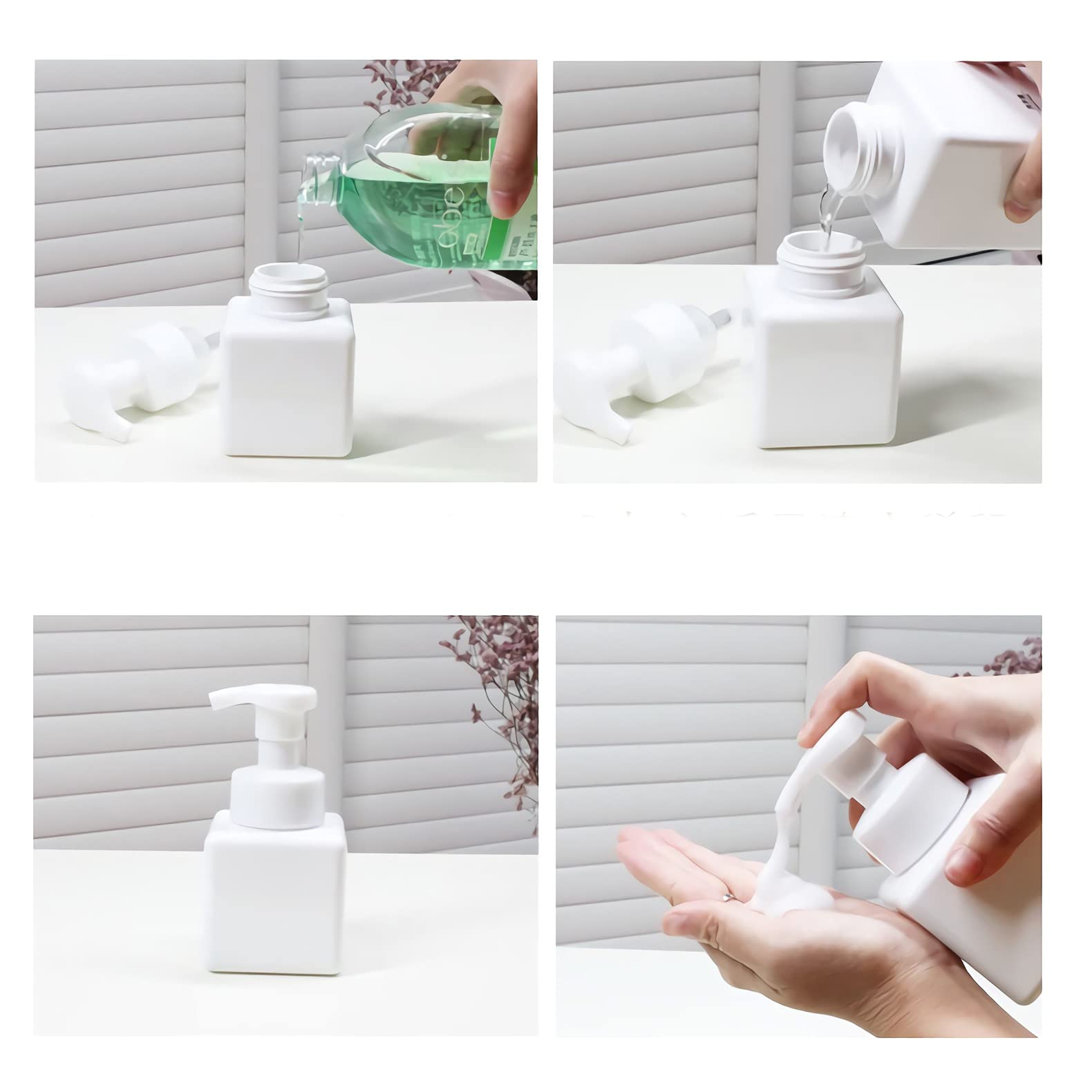 12 Pezzi 250ml 8.5 oz Piazza Riempibile Bianco Dispenser di Sapone Schiumogeno Bottiglie,Ideale per Cucina bagno Igienizzante Mani,Sapone Liquido,Shampoo e Balsamo