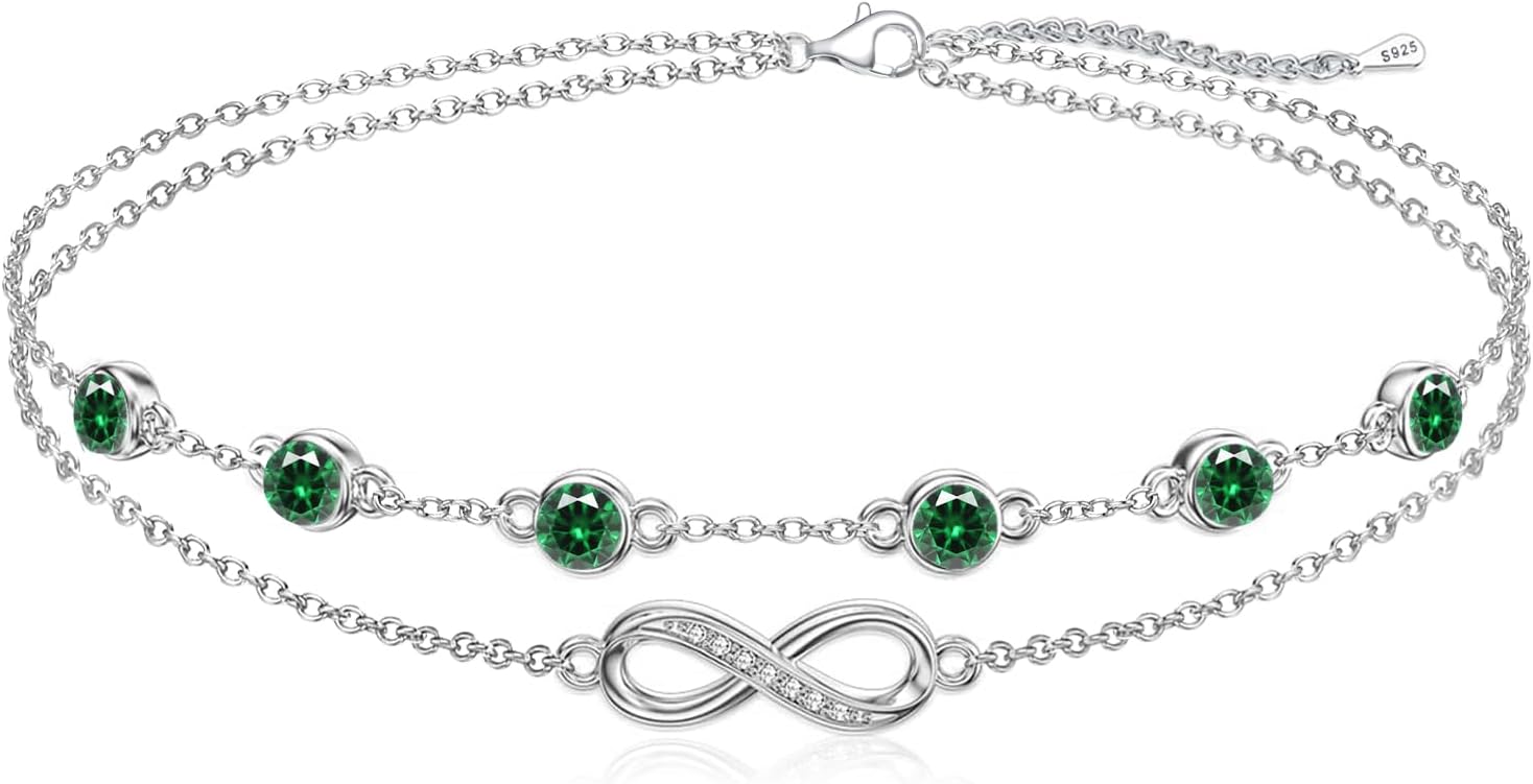 Cosie Lily Infinity Armband Voor Dames, Geboortesteen, 925 Sterling Zilver, Oneindigheidssymbool, Dubbellaags Hart, Armband, Dames, Sieraden, Verjaardagscadeau Voor Vrouwen, Januari