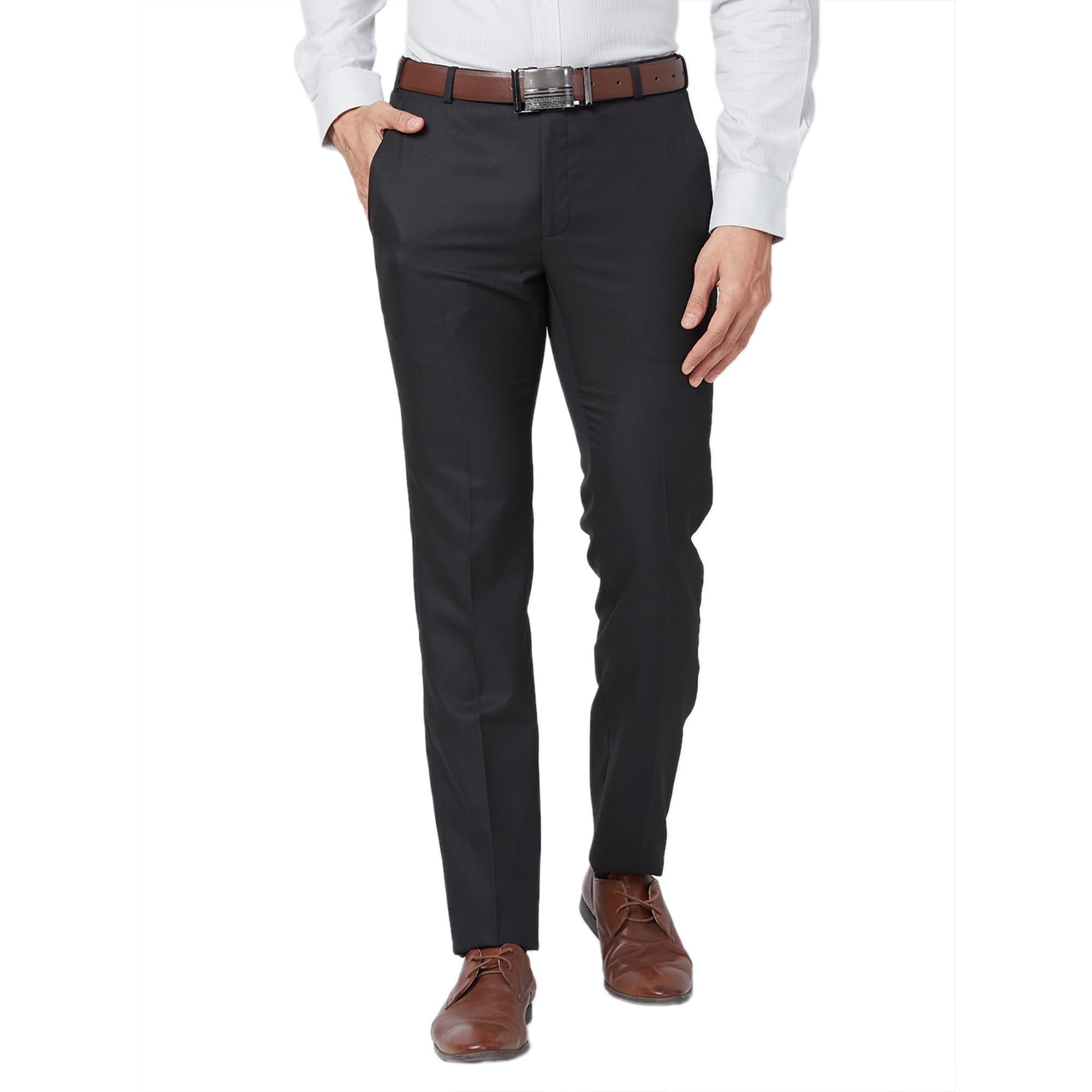 raymond Men's Slim Fit Solid Pattern Polyester Blend Pleated Formal Trouser-picture-34