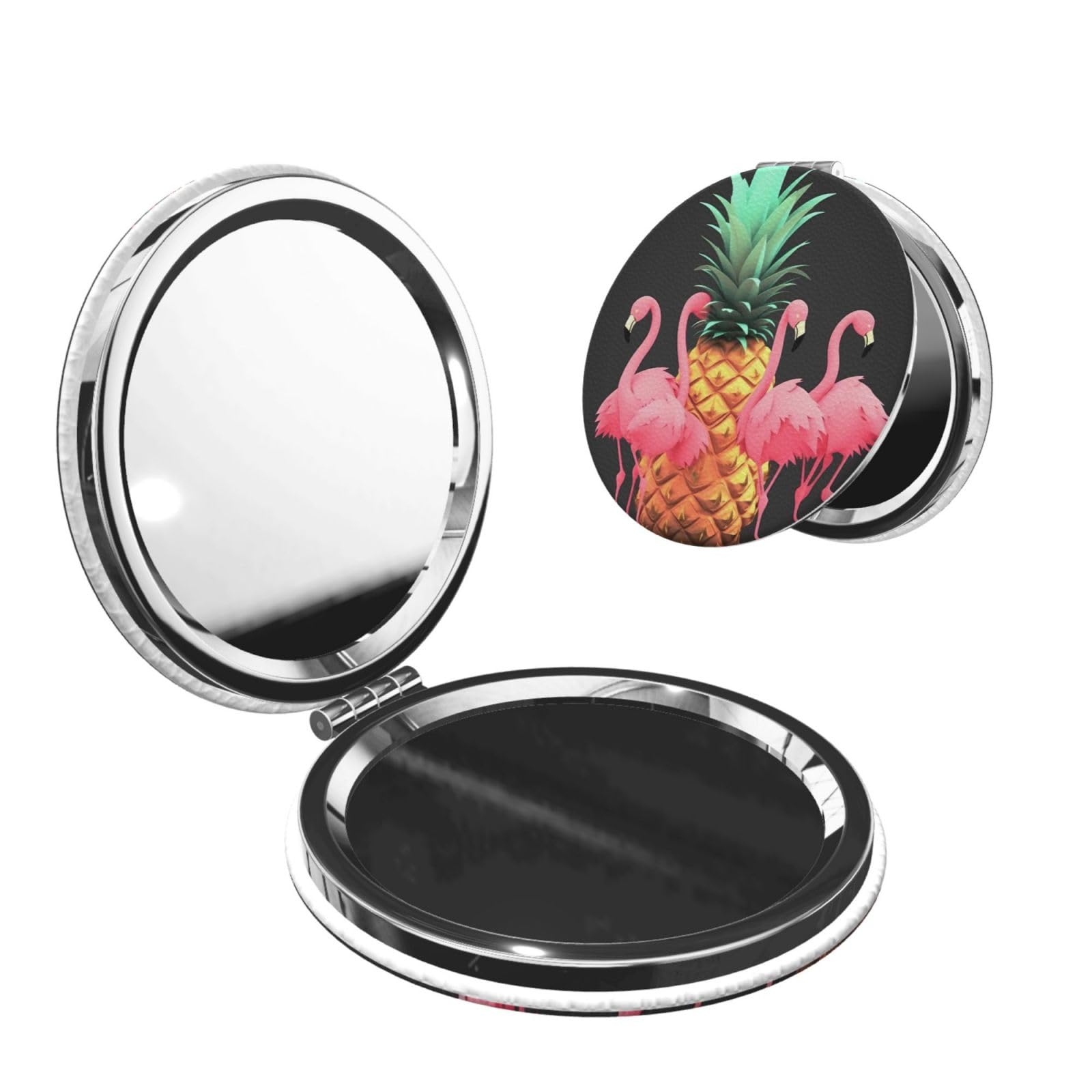 DWVTSLH Pineapple Flamingos Compact Mirror for Purse, Double-Sided 2X/1X Magnifying Mirror for Women Men, Travel Makeup Mirror for Handbag, Handheld Vanity Mirror for Gift