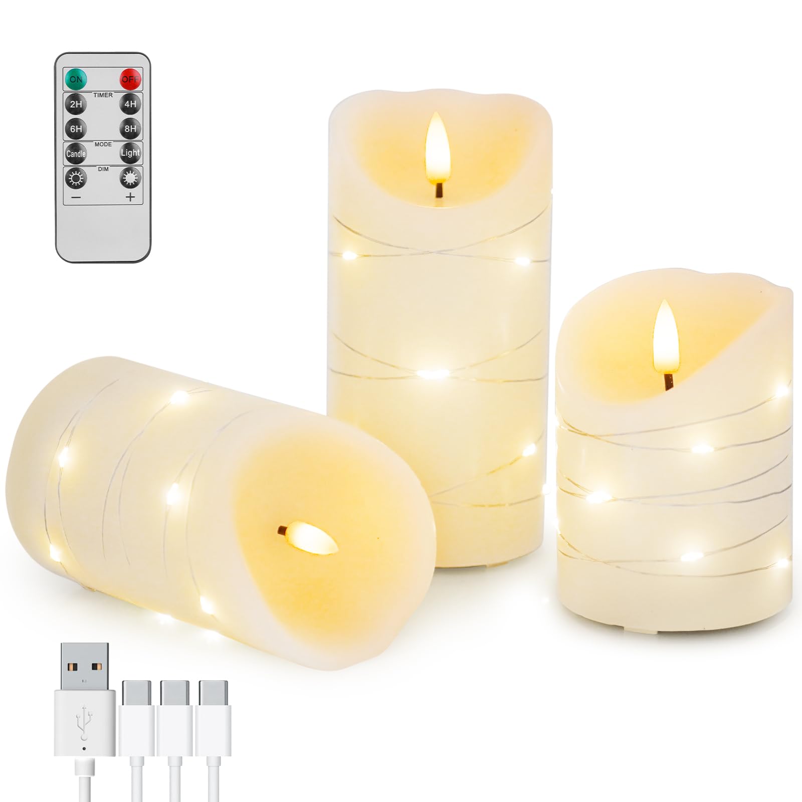 Lot de 3 bougies LED rechargeables sans flamme, bougies vacillantes avec télécommande et minuterie intégrée, 10,2 cm, 12,7 cm, 15,2 cm pour mariage, Noël, Halloween, anniversaire, décoration